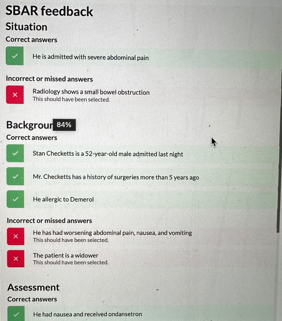 SBAR Analysis for Stan Checketts: Clinical Feedback Report - Studocu