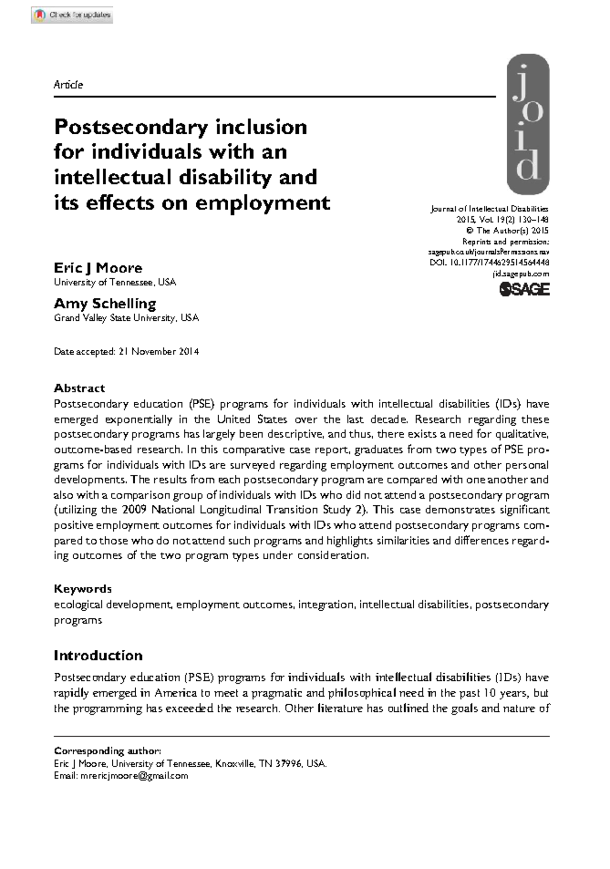 Postsecondary Inclusion for Individuals with Intellectual Disabilities ...