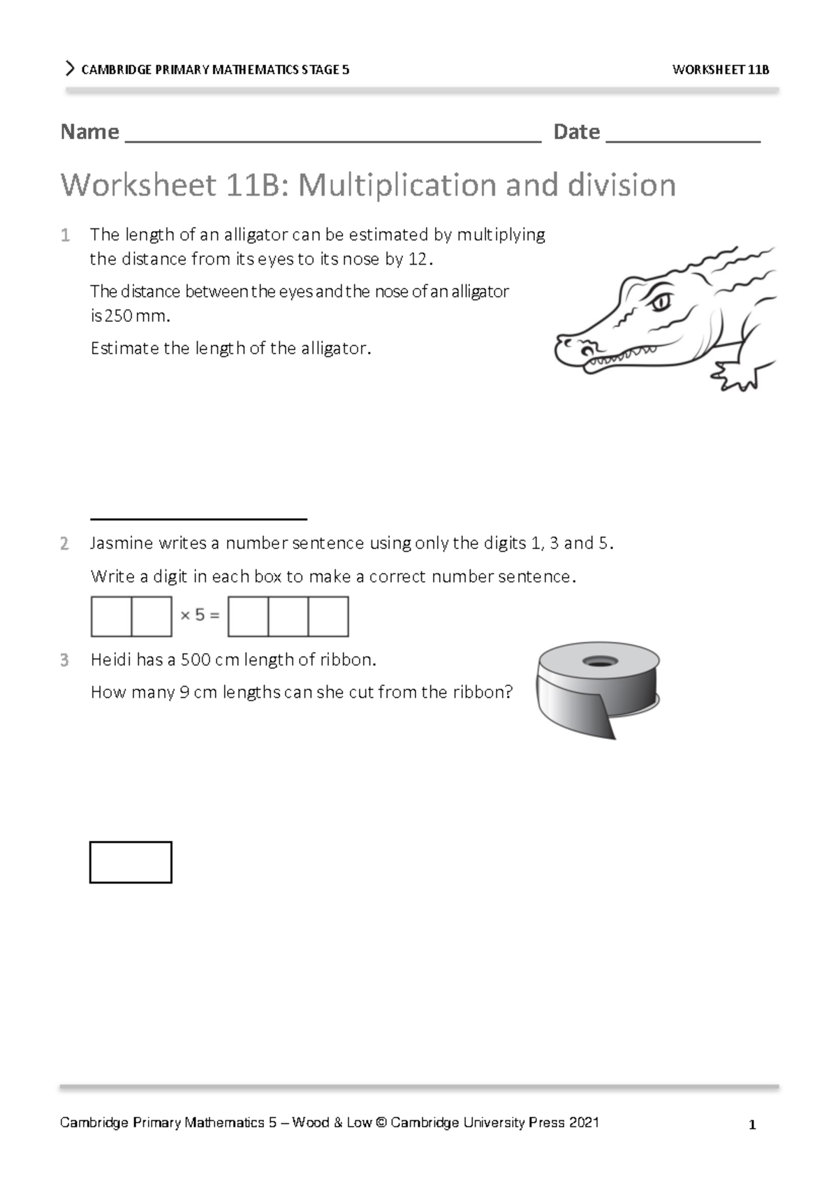 CAMBRIDGE PRIMARY MATHEMATICS STAGE 5 WORKSHEET 11B - Studocu