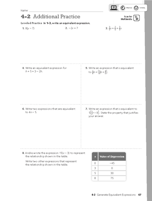 Topic 4 - Practice Material - PRACTICE TUTORIAL Name: 4-1 Additional ...