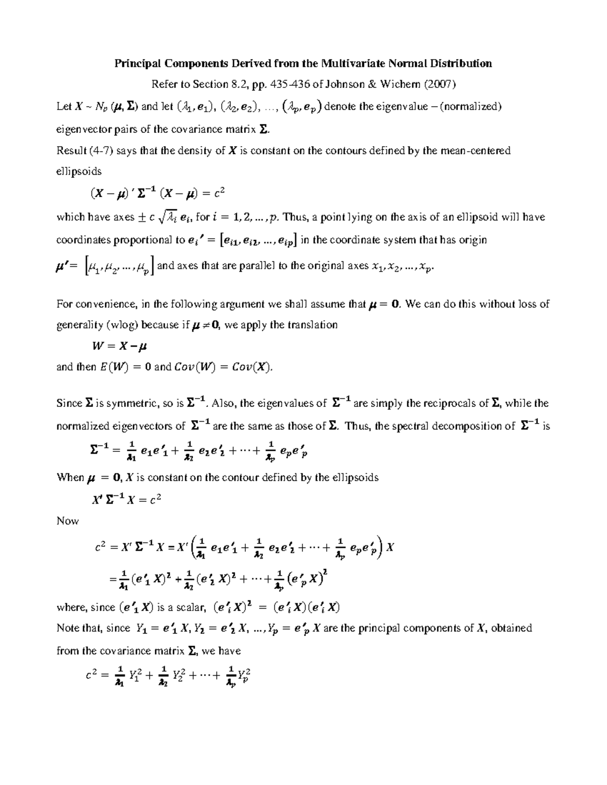 Principal Components Derived from the Multivariate Normal Distribution ...