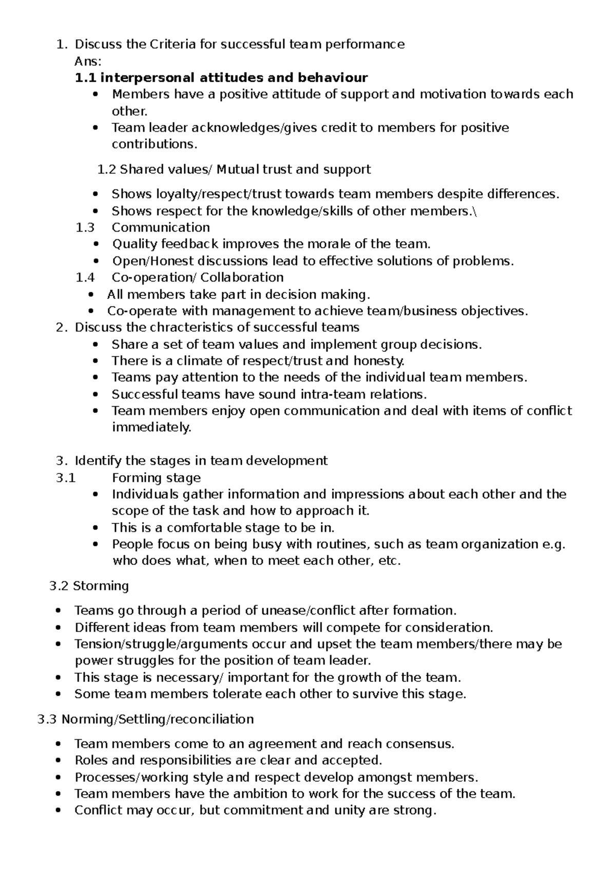 Team Performance - Possible Exam Questions and Answers (Midterm) - Studocu