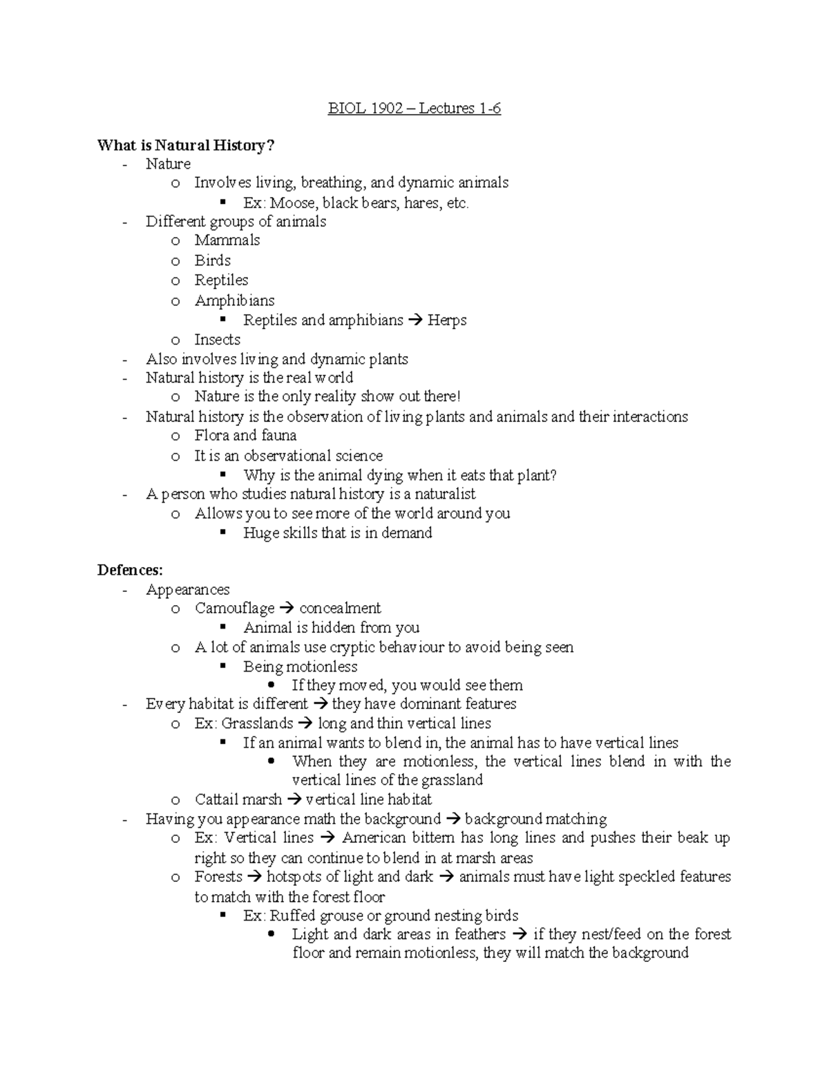 BIOL 1902 Lecture Notes: Exploring Natural History & Animal Adaptations ...