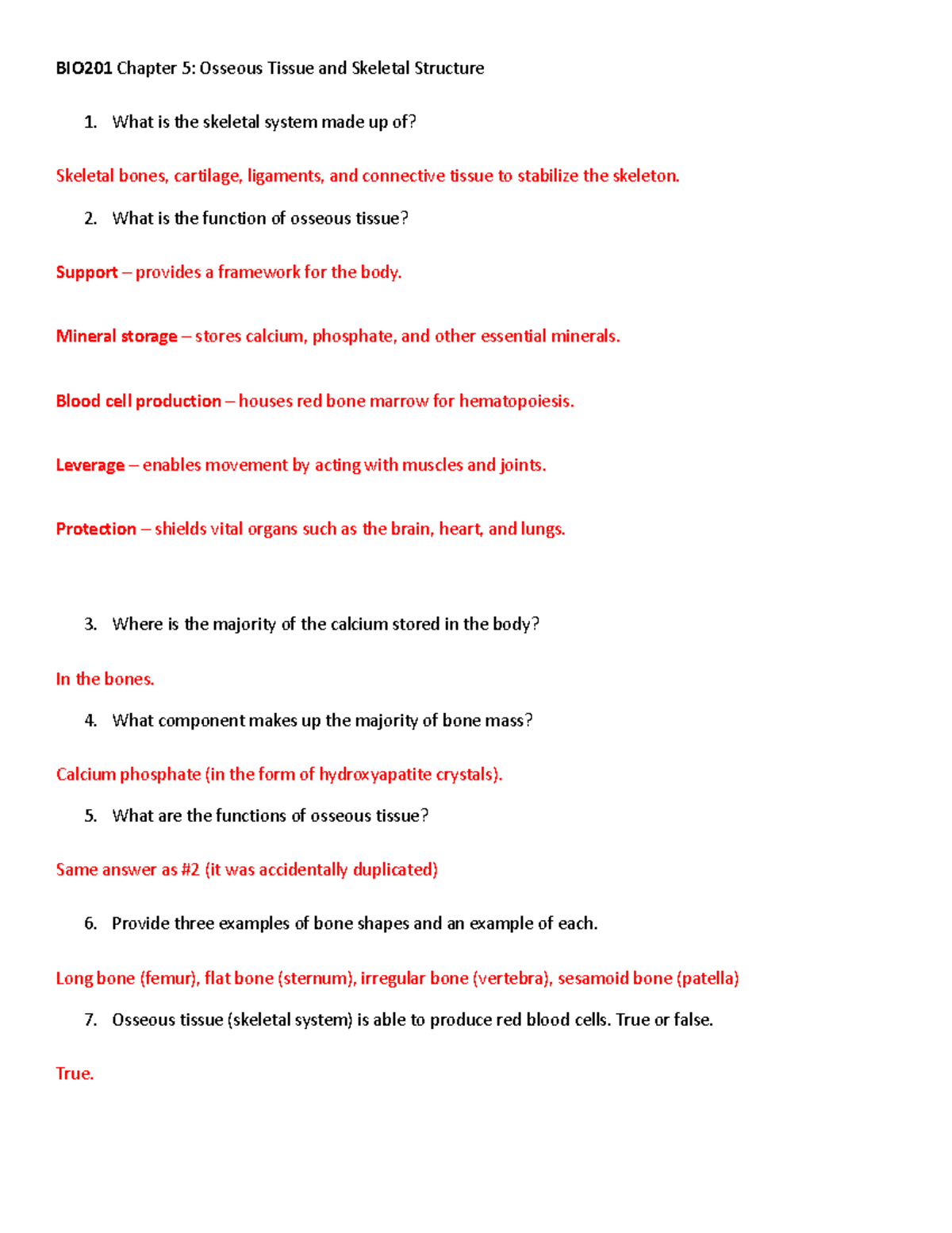 BIO201 Final Exam Review: Chapter 5 - Osseous Tissue & Skeleton - Studocu