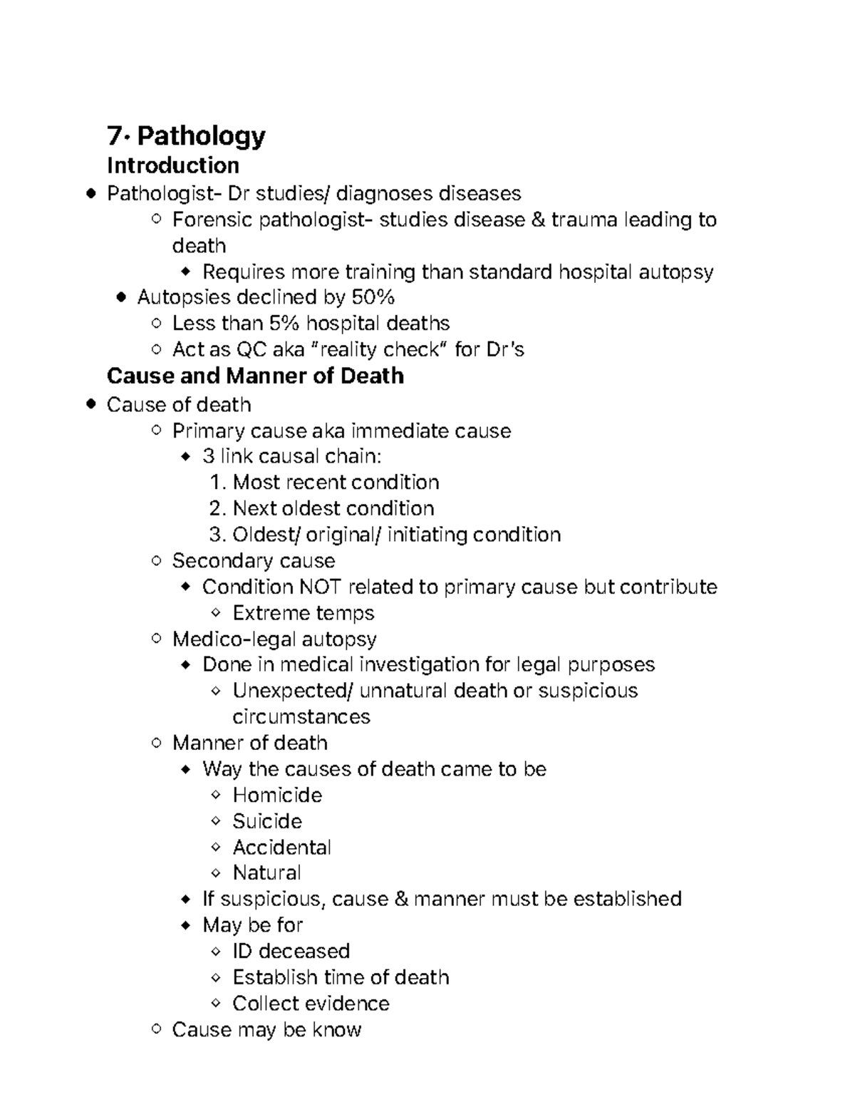 Pathology 7: Chapter Notes on Cause and Manner of Death - Studocu