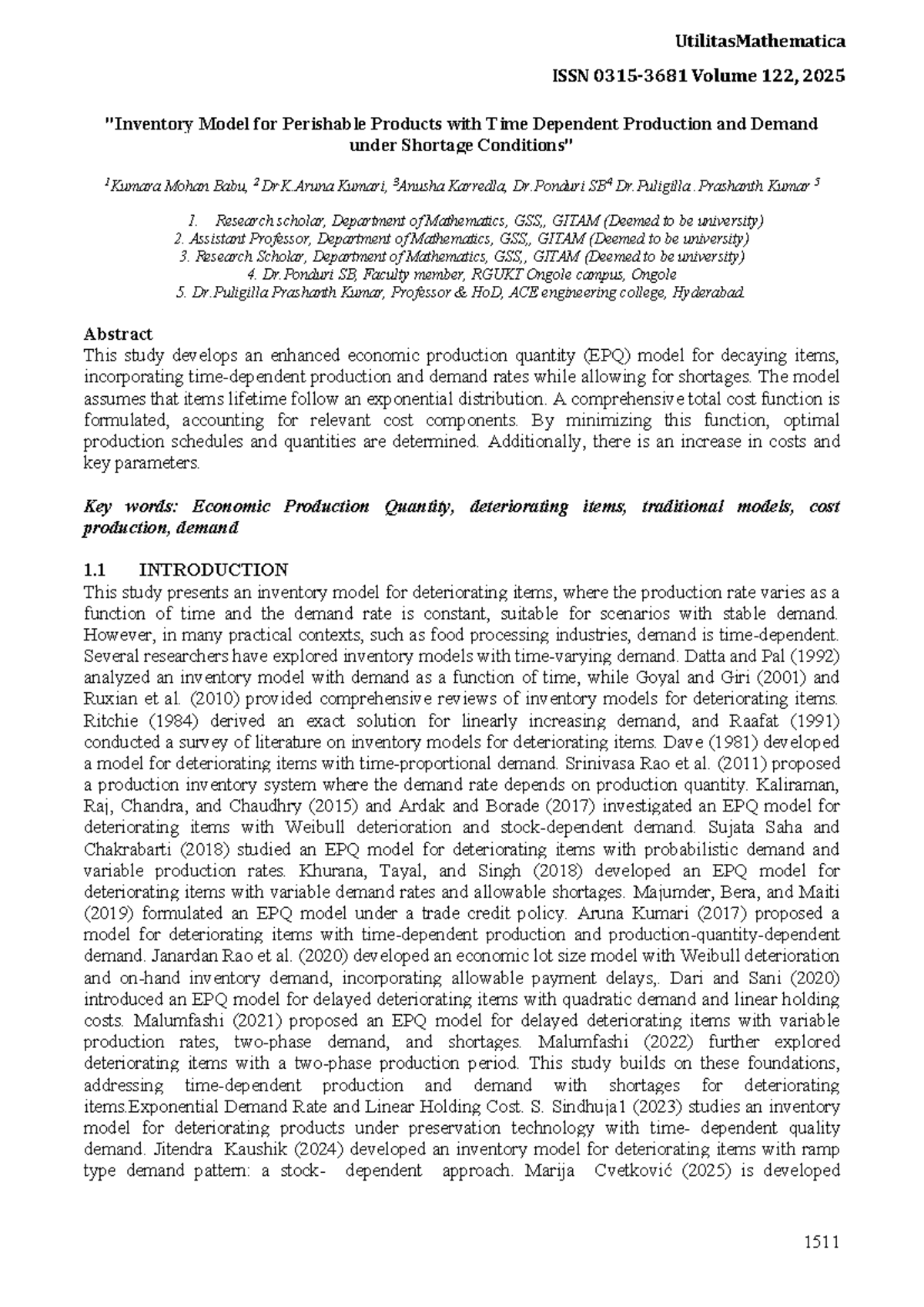 Inventory Model for Perishable Products with Time-Dependent Production ...