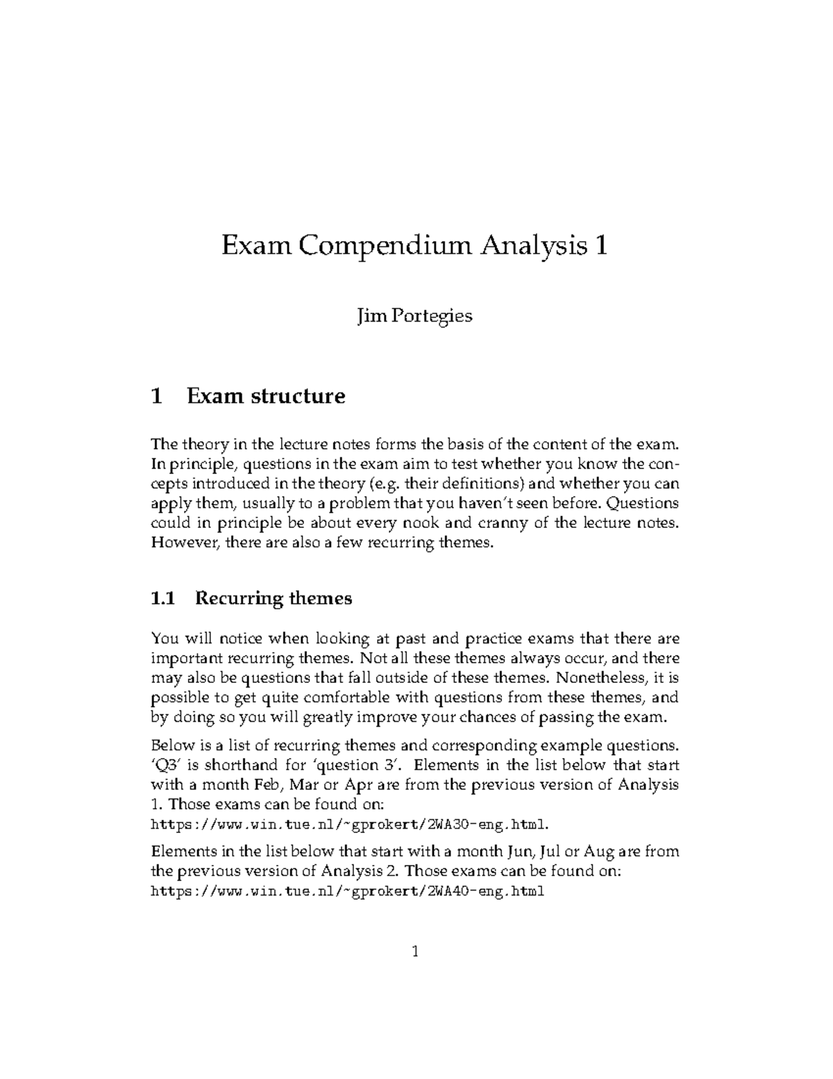 Exam Compendium for Analysis 1 - 2WA30 Essential Review Guide - Studeersnel