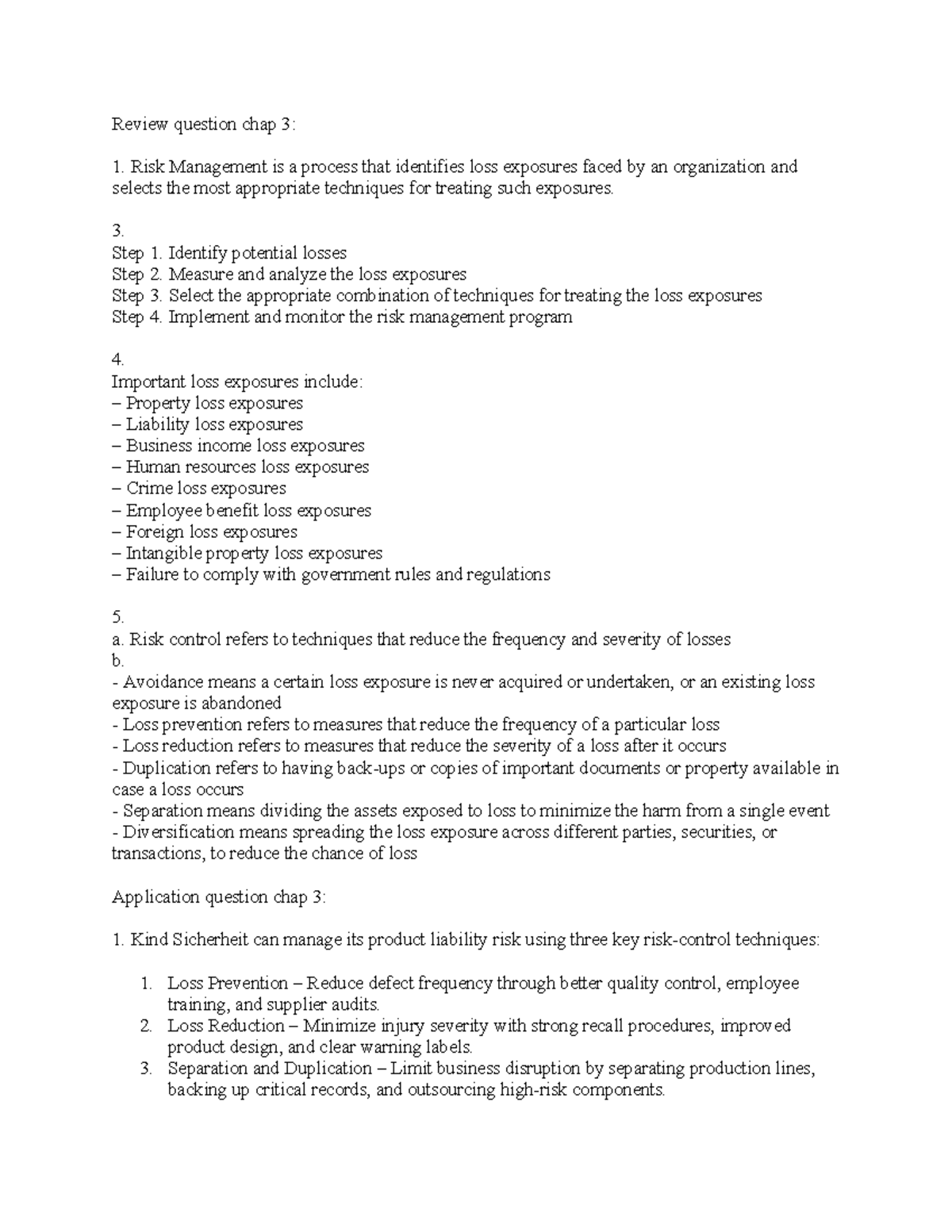 HW2 - Risk Management Techniques and Strategies: Chapter 3 Review - Studocu