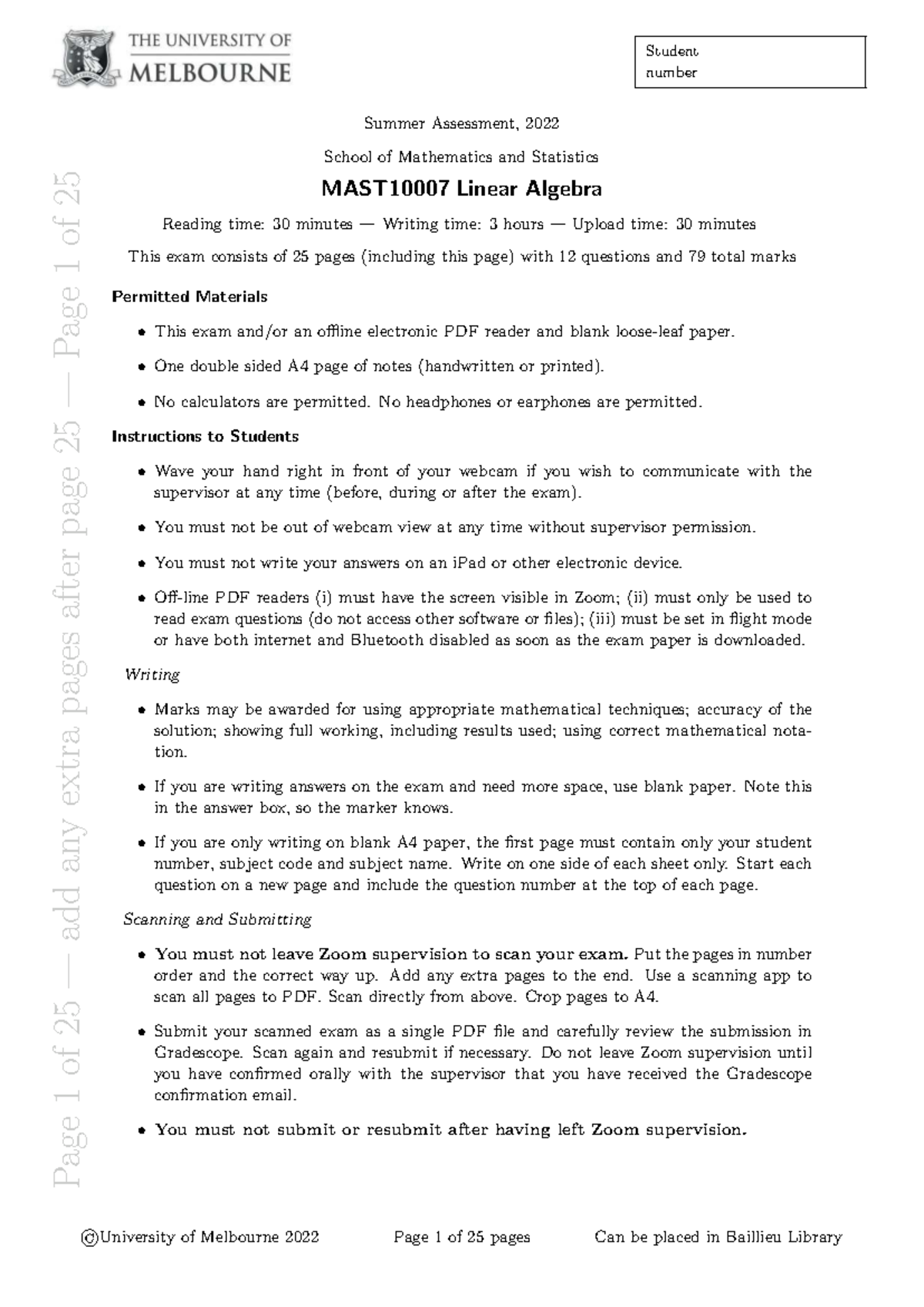 Linear Algebra Summer 2022 Final Exam Guidelines and Questions - Studocu