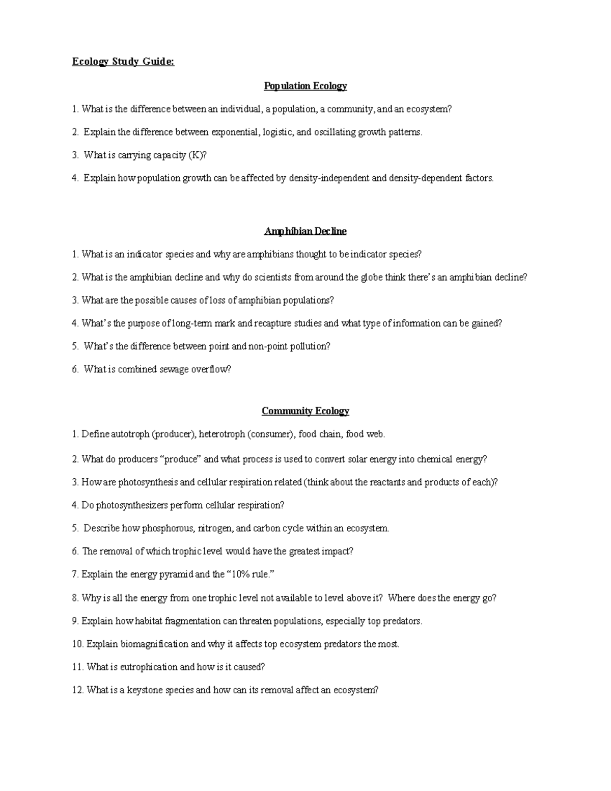 Ecology 101 Study Guide: Population Dynamics & Community Ecology ...