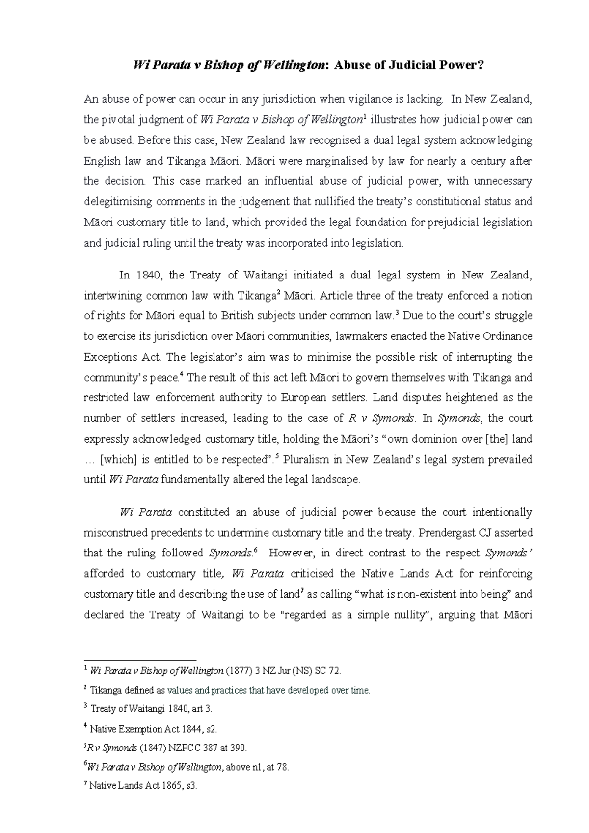 Wi Parata v Bishop of Wellington: Examining Judicial Power Abuse in NZ ...