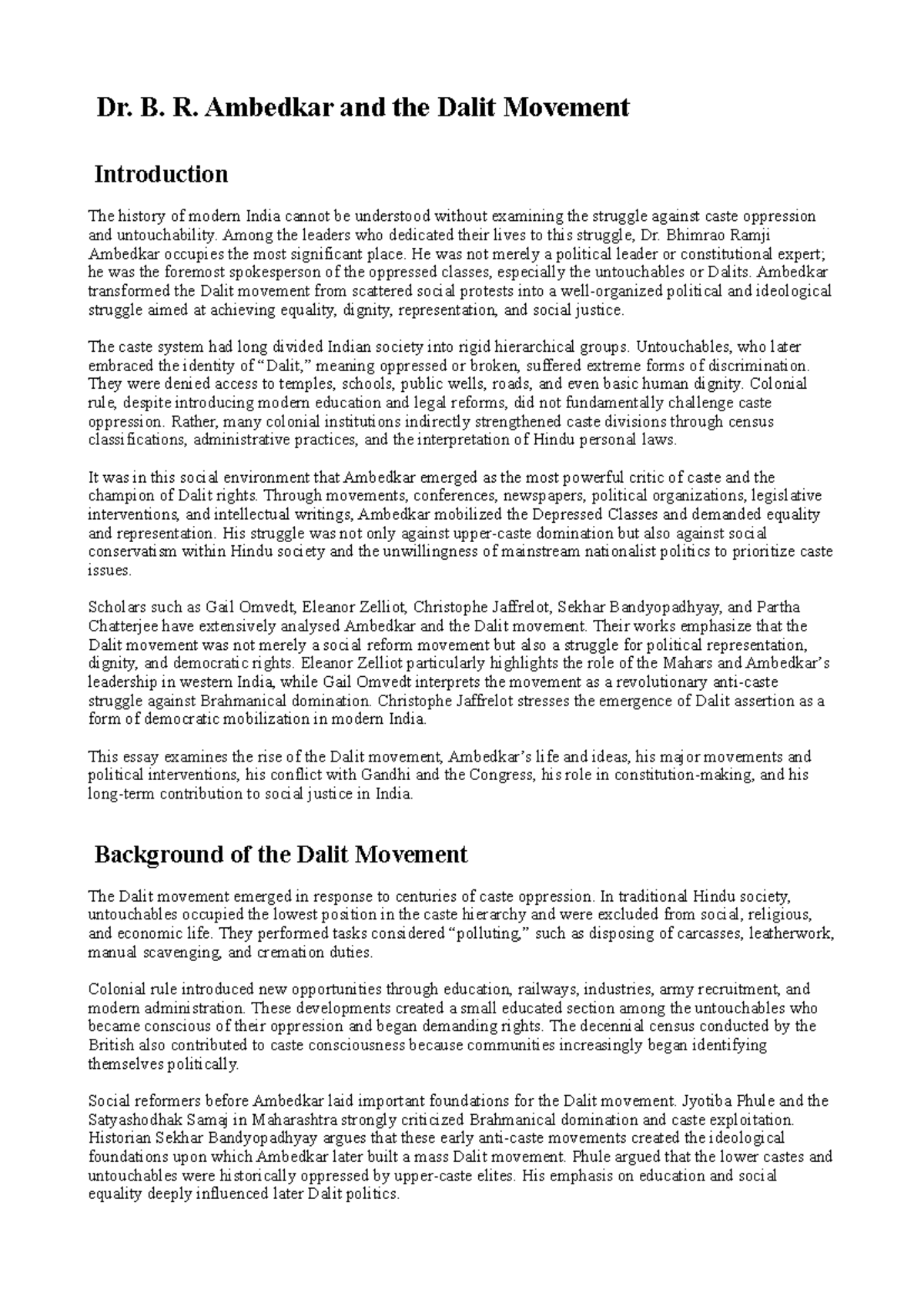 Ambedkar and the Dalit Movement: Key Insights and Notes - Studocu