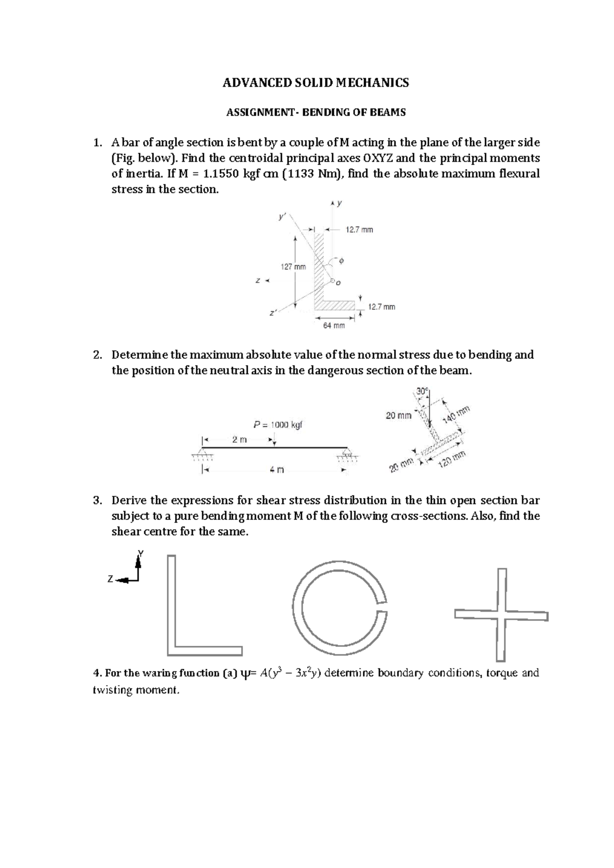 ADVANCED SOLID MECHANICS ASSIGNMENT: BENDING OF BEAMS - Studocu