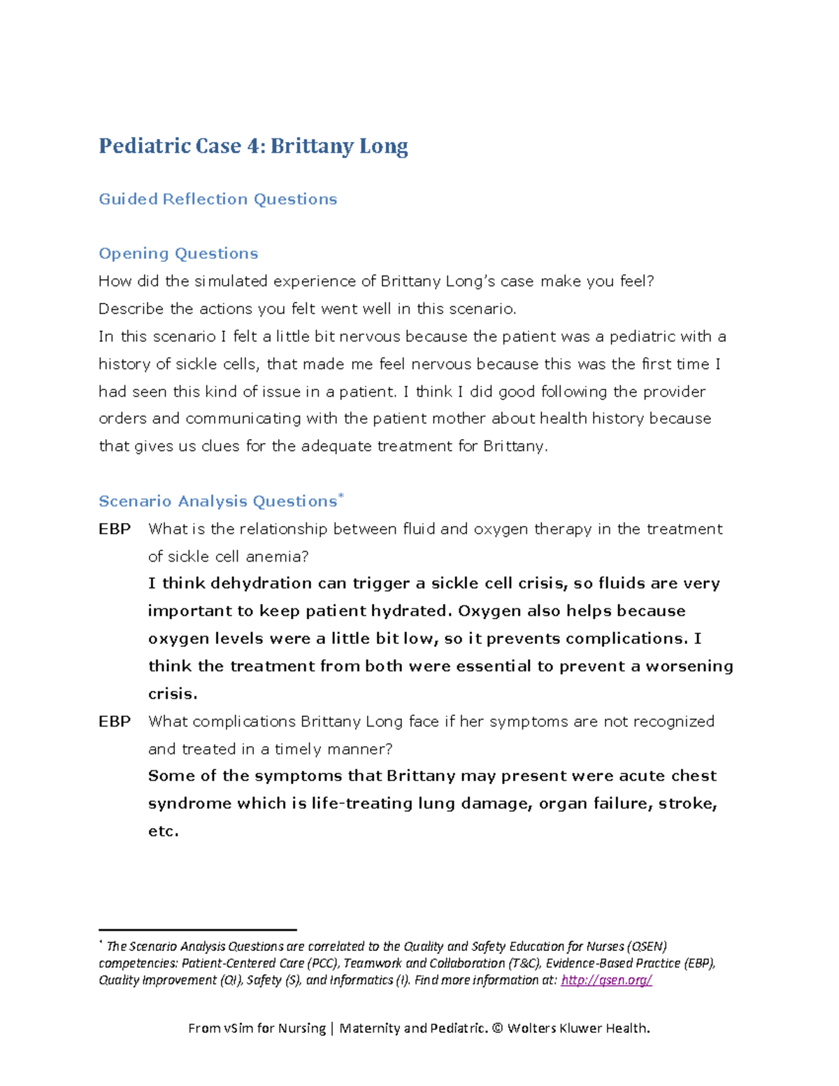 Pediatric Case Study 4: Reflection on Brittany Long's Care - Studocu