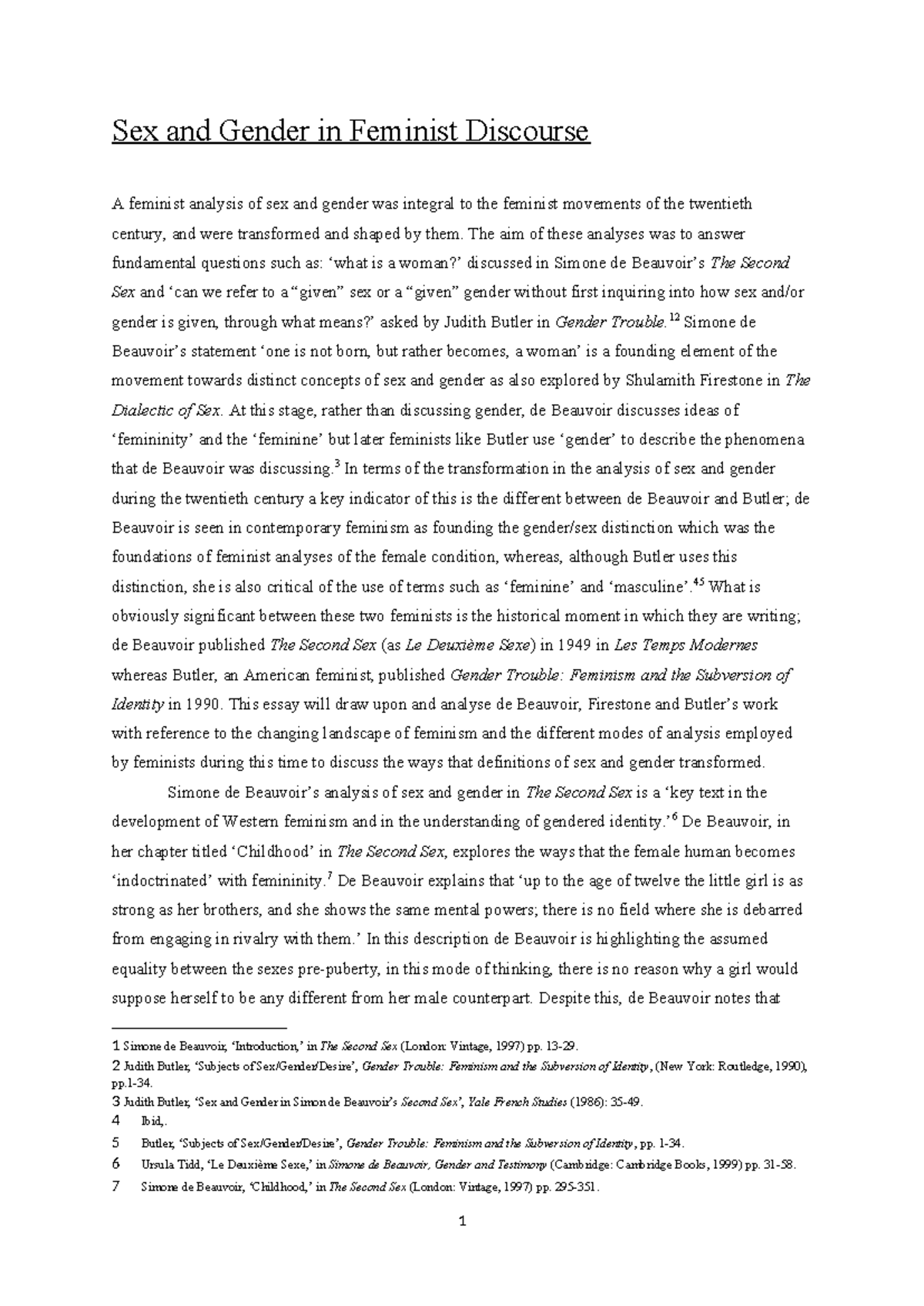 Sex and Gender in Feminist Discourse - The aim of these analyses was to ...