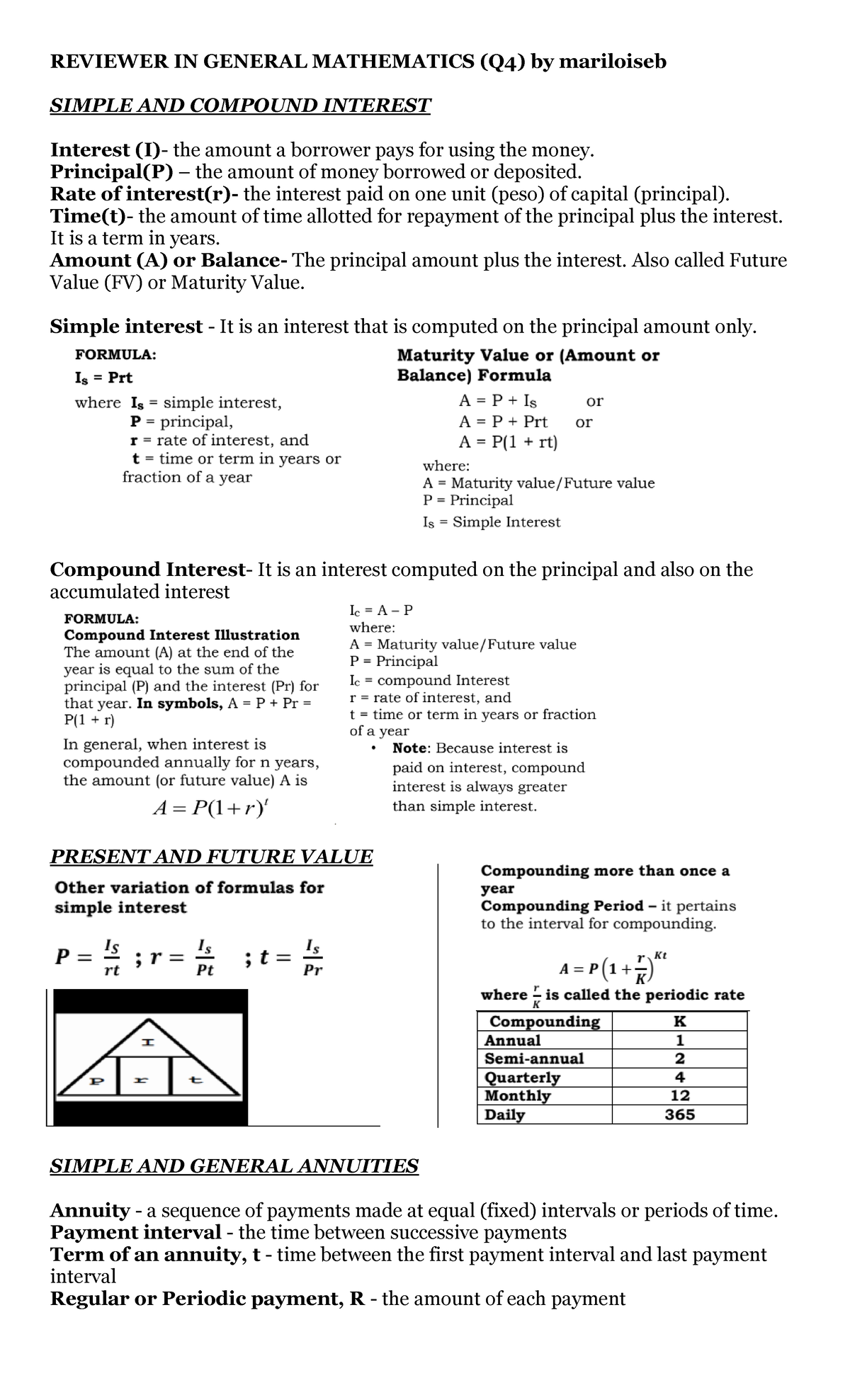 Q4 Genmath Reviewer: Key Concepts in Interests & Annuities - Studocu