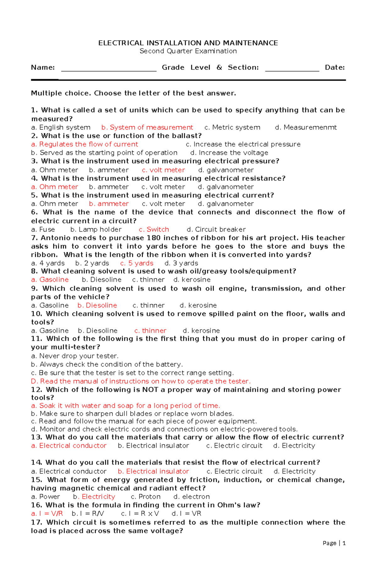 Second Quarter Exam in EIM 11: Electrical Installation & Maintenance ...