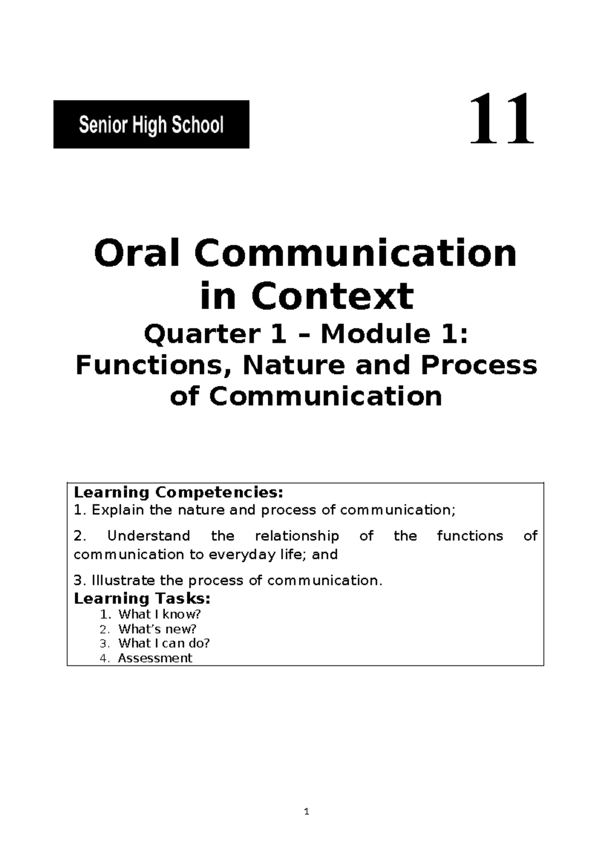 11 Oral Communication in Context: Functions, Nature & Process of Comm ...