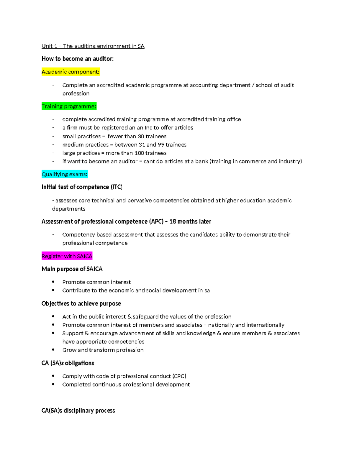 Unit 1: The Auditing Environment in SA - Becoming an Auditor Guide ...