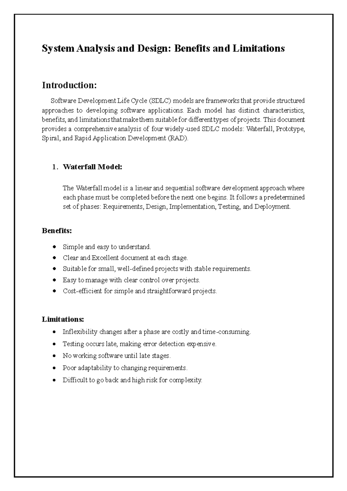 System Analysis and Design: SDLC Models Overview and Insights - Studocu