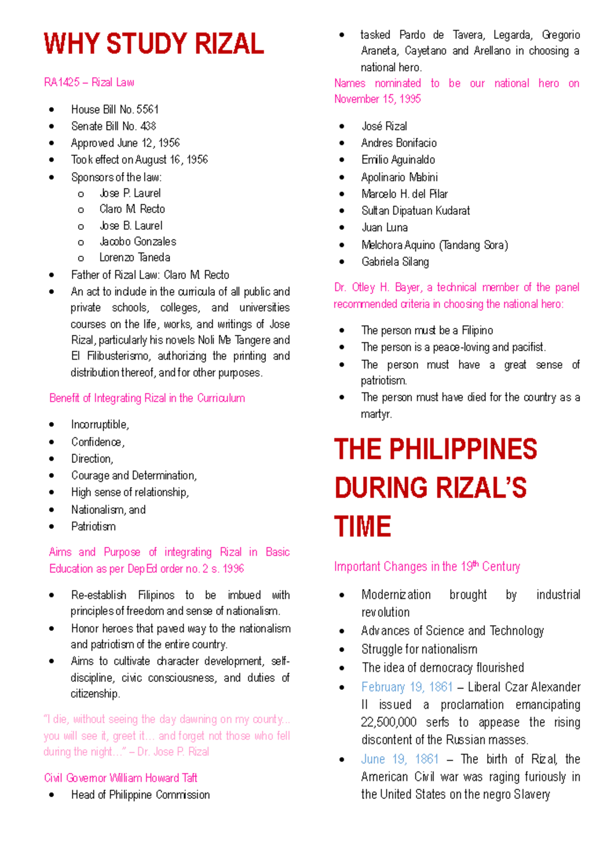 Rizal's Life and Legacy: Insights on RA1425 and the Rizal Law - Studocu