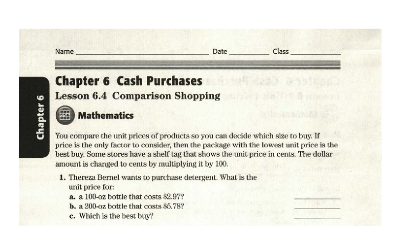 6.4 Comparison Shopping Worksheet for Chapter 6 Mathematics - Studocu