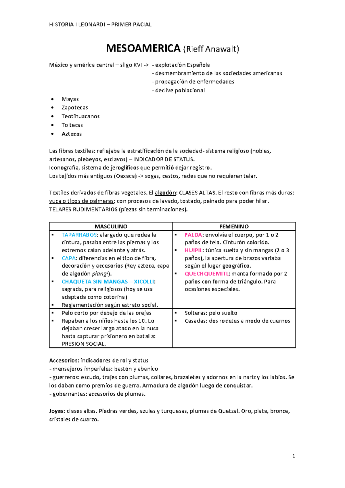 Leonardi - HDIT 1 (Primer Parcial) - Estudio de Mesoamérica y Griego - Document Preview