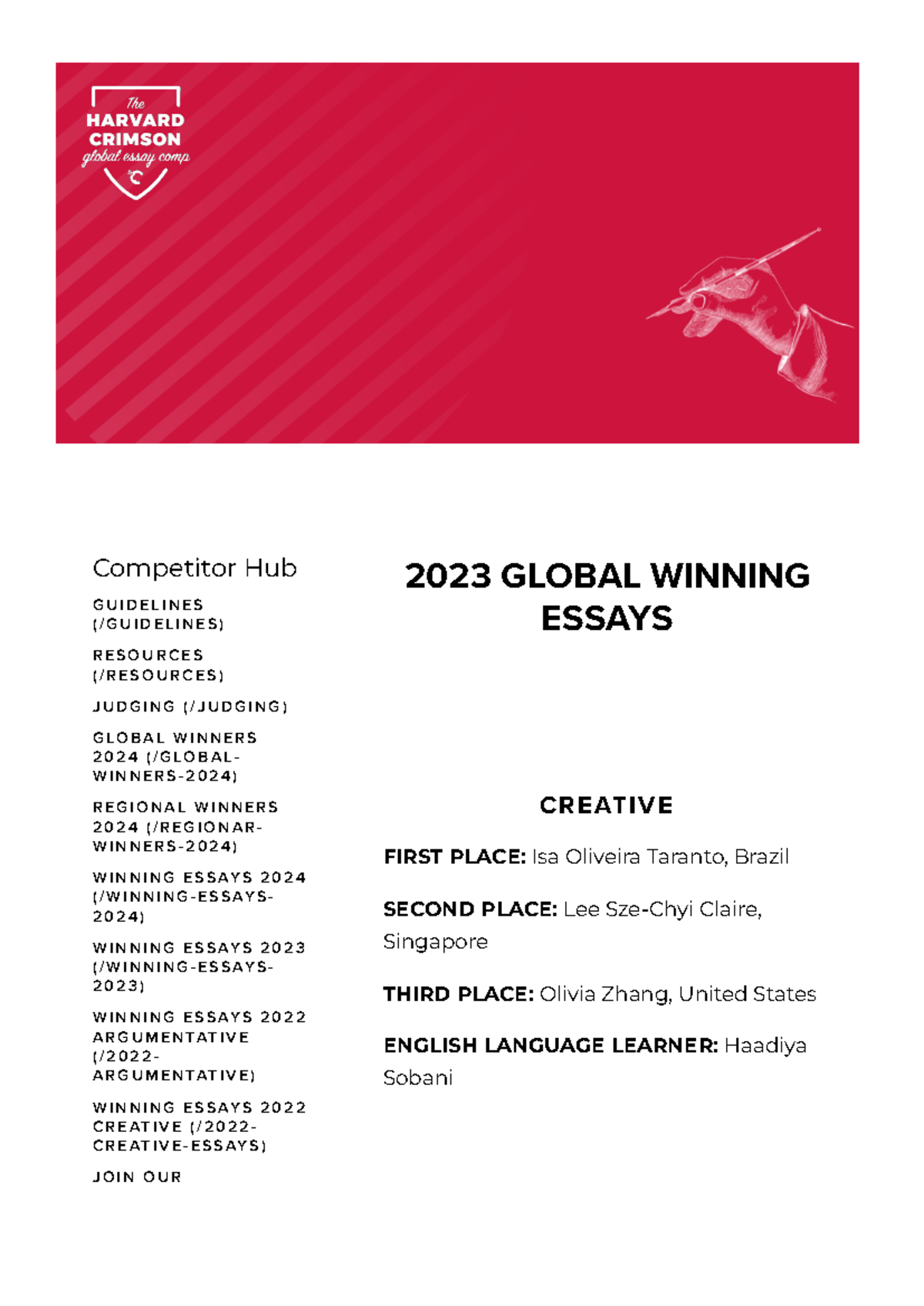 Winning Essays 2023 - Harvard Crimson Global Essay Comp. Highlights ...