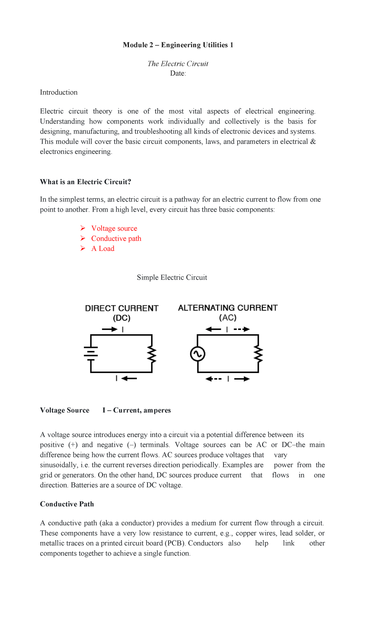 Module 2: Electric Circuit Theory in Engineering Utilities 1 - Studocu