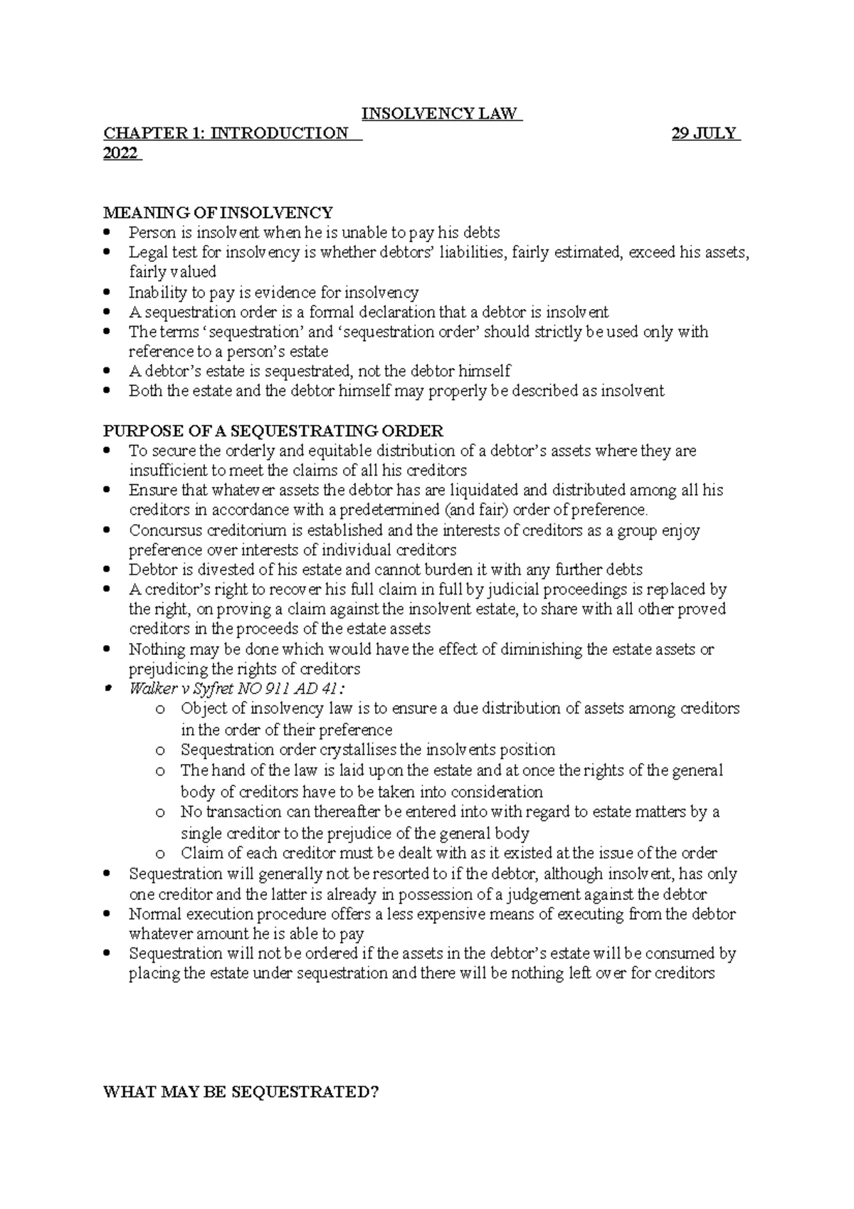 Legal Position of an Insolvent: Effects of Sequestration on Contracts ...