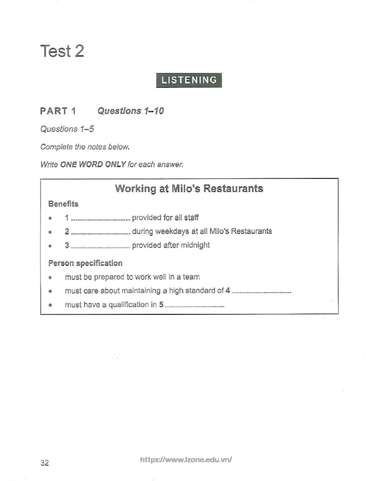 Test 2 Listening Part 1 & 2 Notes and Questions [Gia sư 4.5-5.5] - Studocu
