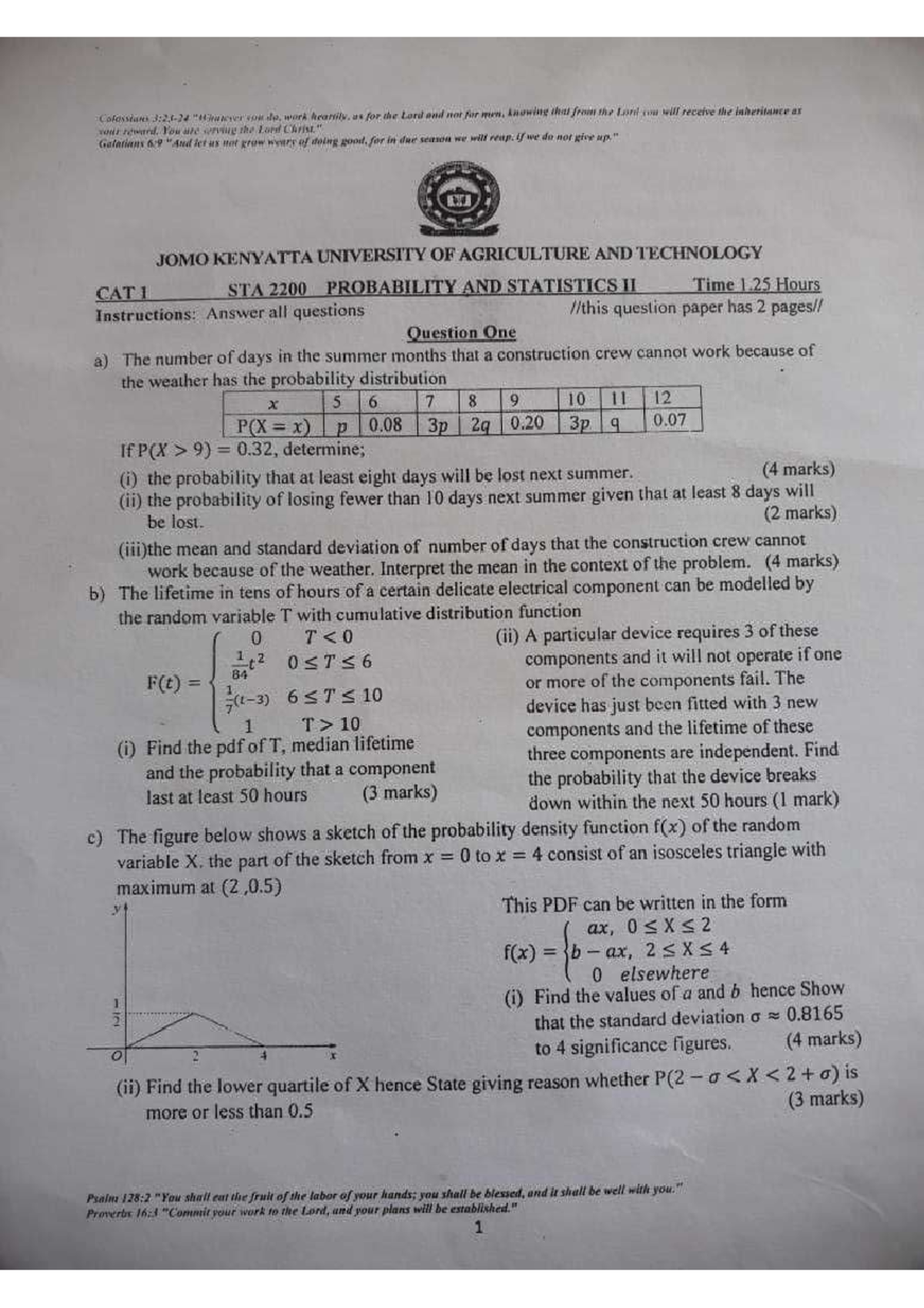 CAT 1 - Probability and Statistics II Exam Review and Notes - Studocu
