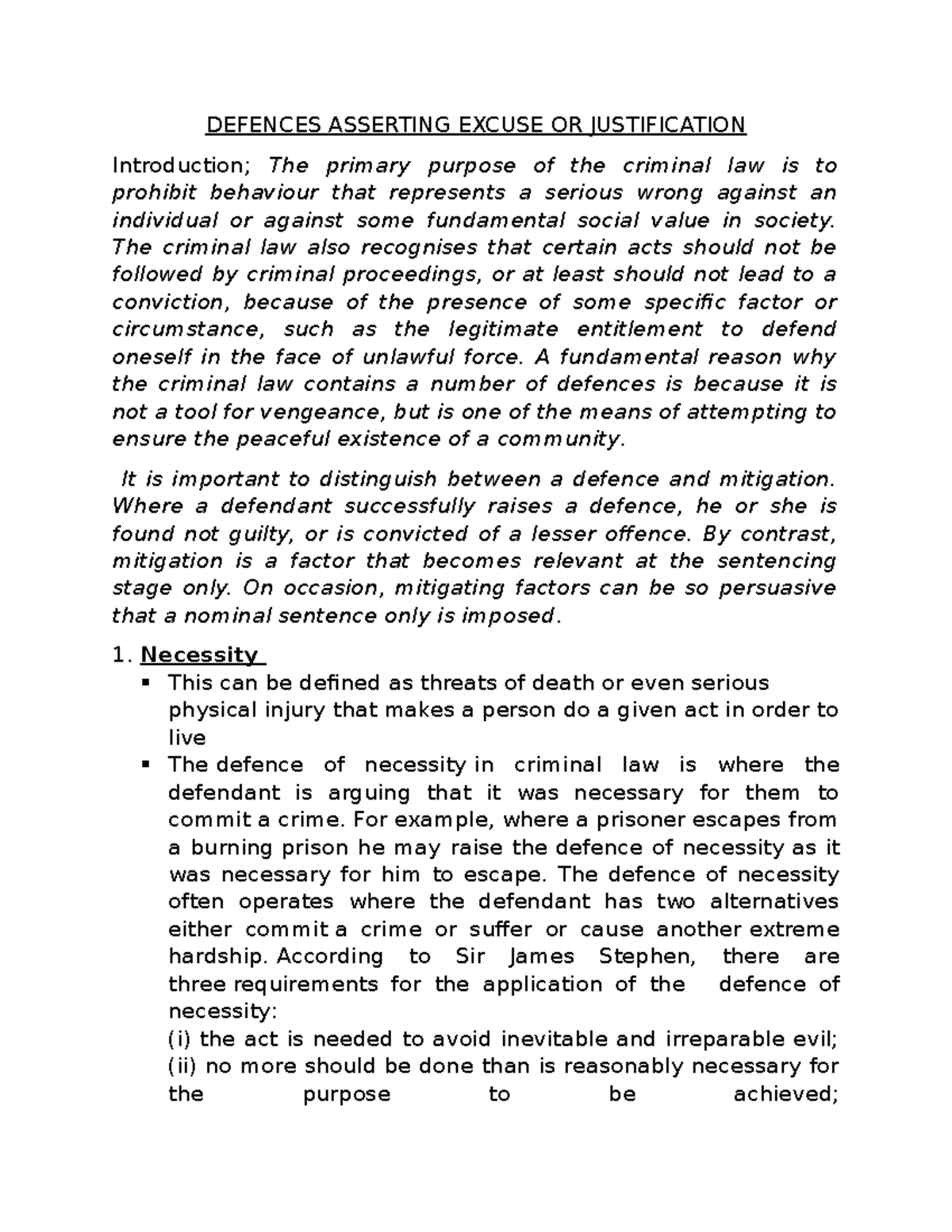 Defenses Asserting Excuse or Justification in Criminal Law (LAW101 ...