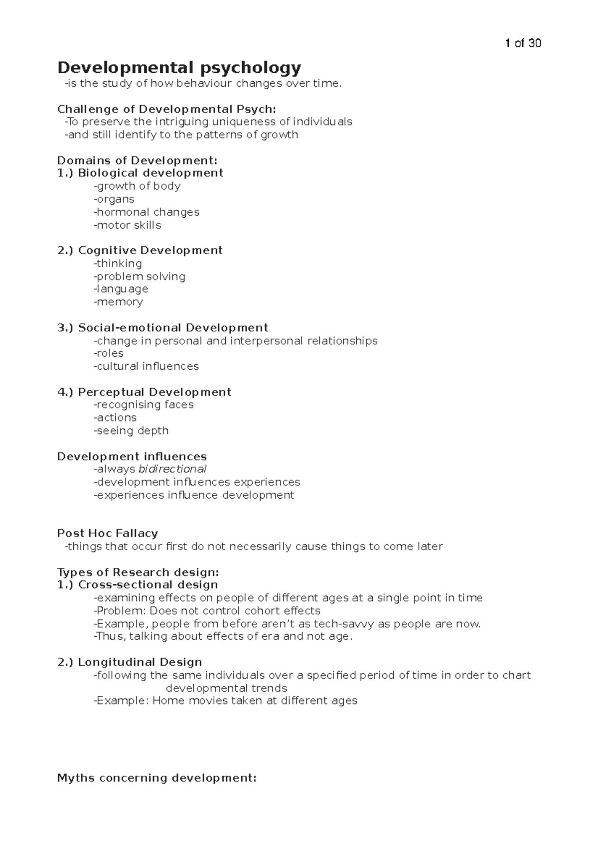 DEV Psych Reviewer - Lecture notes 1-6 - Developmental psychology -is ...