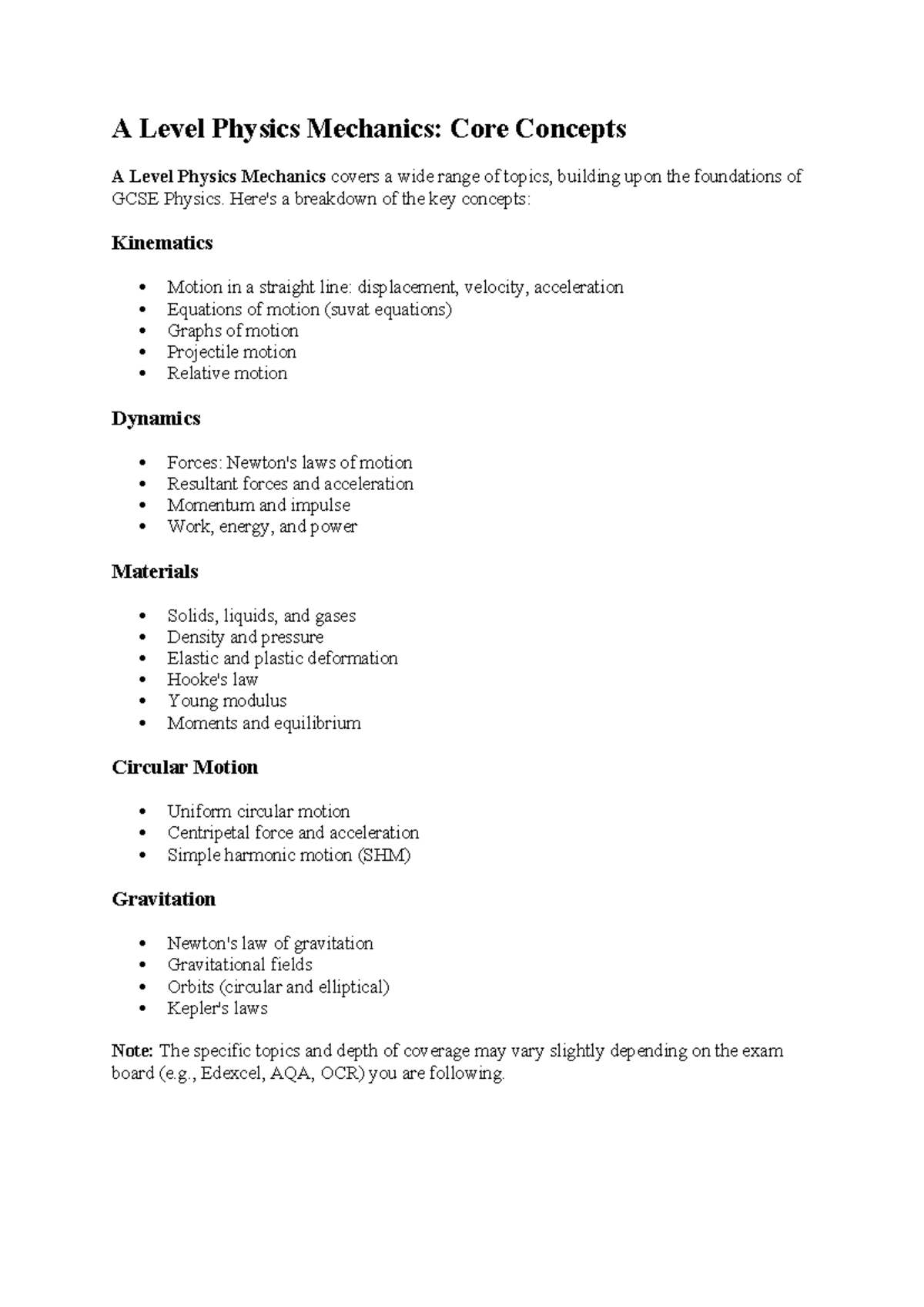 A Level Physics Mechanics: Key Concepts Overview and Insights - Studocu