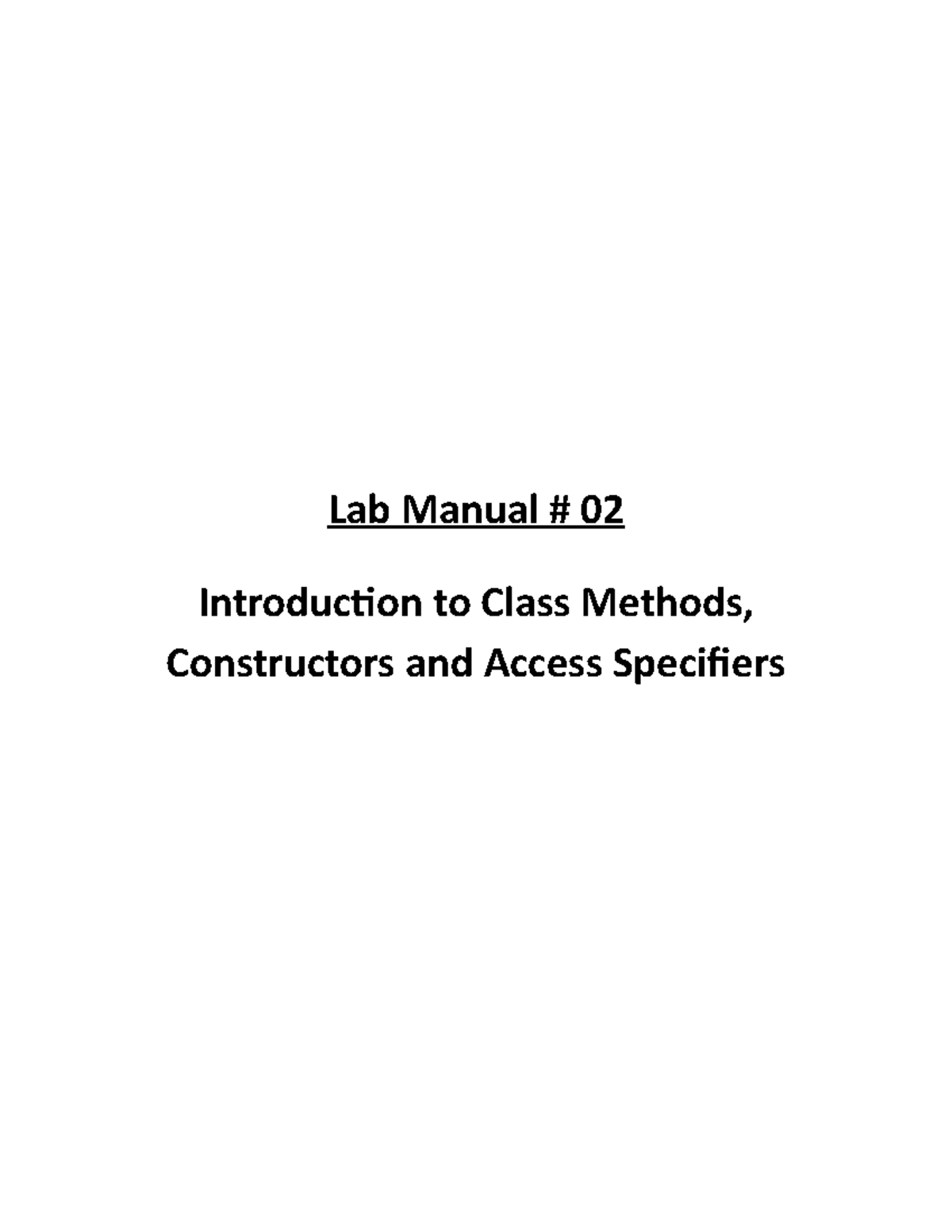 C++ OOP Lab Manual - Exploring Class Methods & Constructors - Studocu