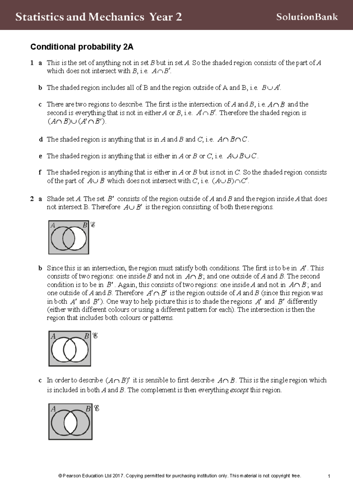 Conditional Probability Concepts and Venn Diagrams - Alevelsb SM2 EX2A ...