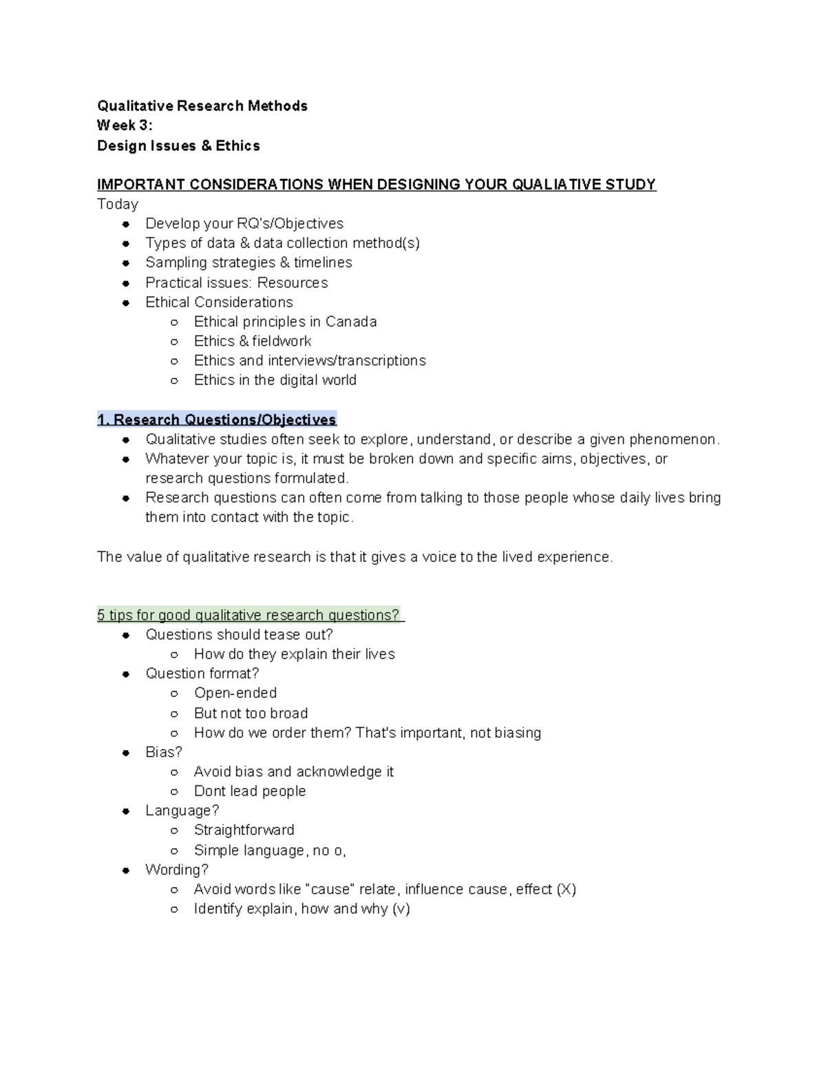 Week 3 - Lecture Notes on Qualitative Research Methods (QRM) - Studocu