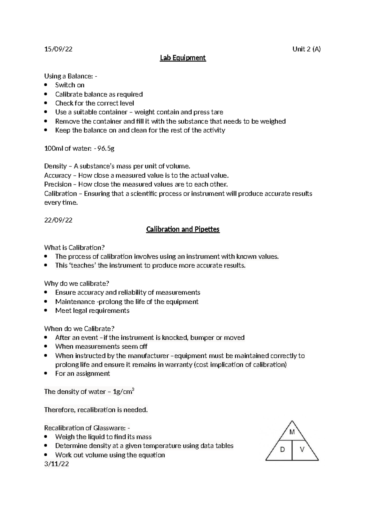 Unit 2 A: Lab Equipment & Calibration Techniques Overview - Studocu