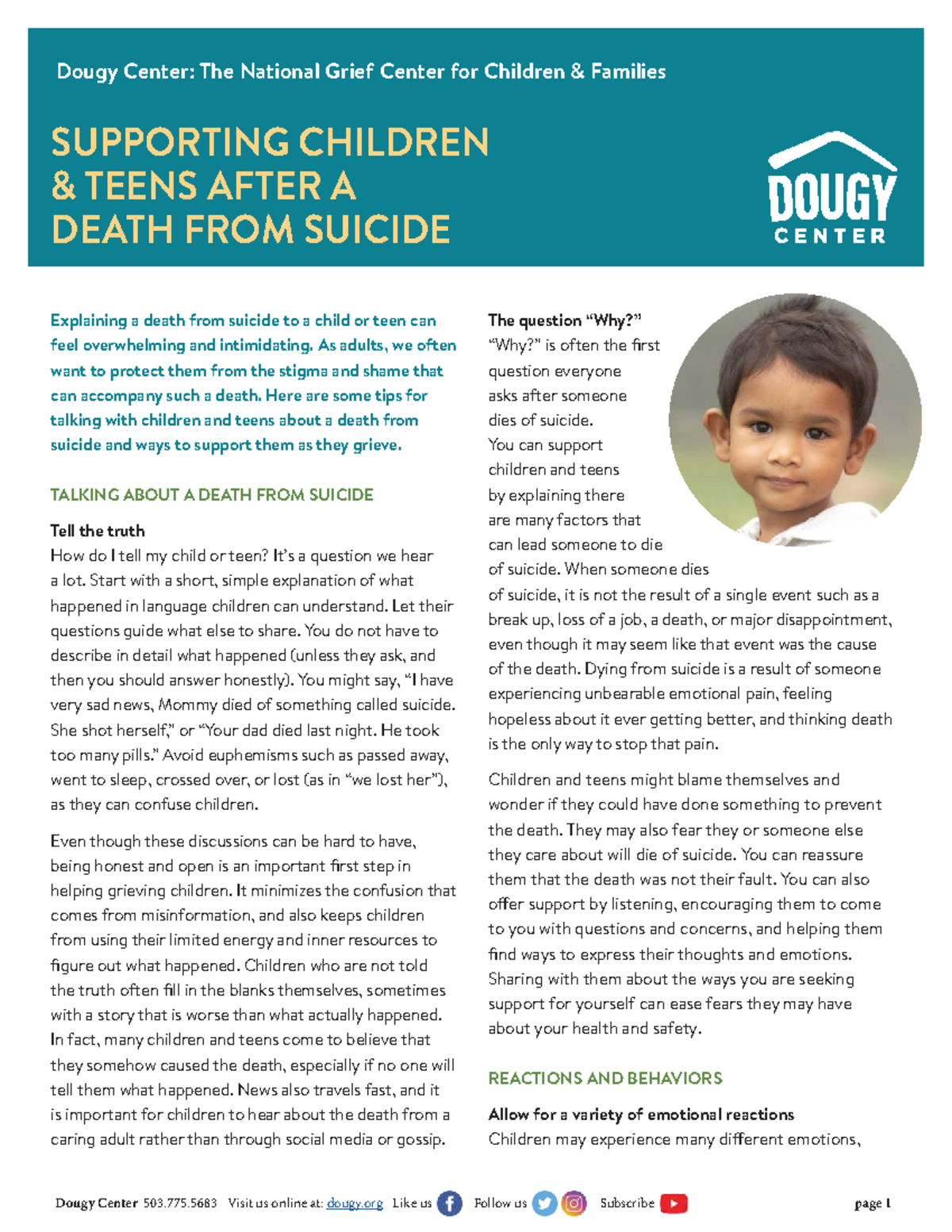 Supporting Children & Teens After a Suicide: A Guide - Studocu