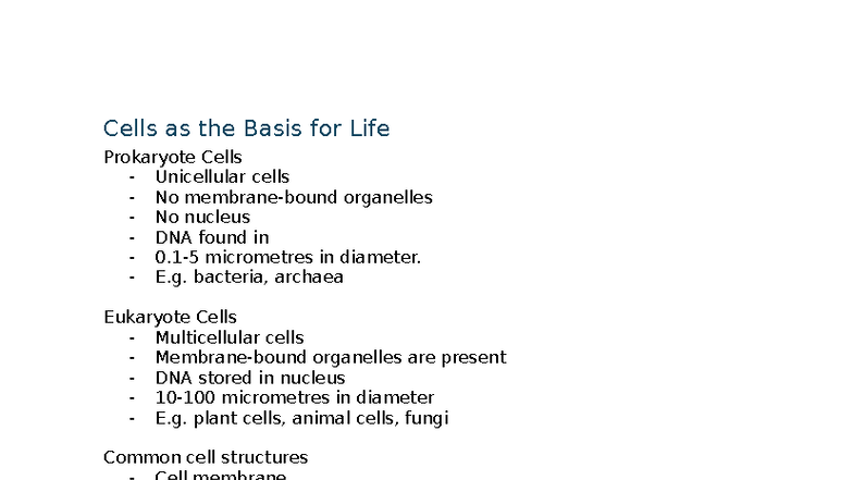 Biology 101: Cell Structure and Function Overview Notes - Studocu