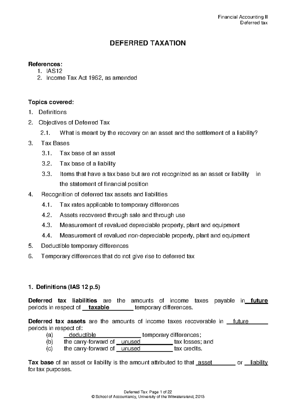Deferred Taxation Overview (Financial Accounting 2015) - Studocu