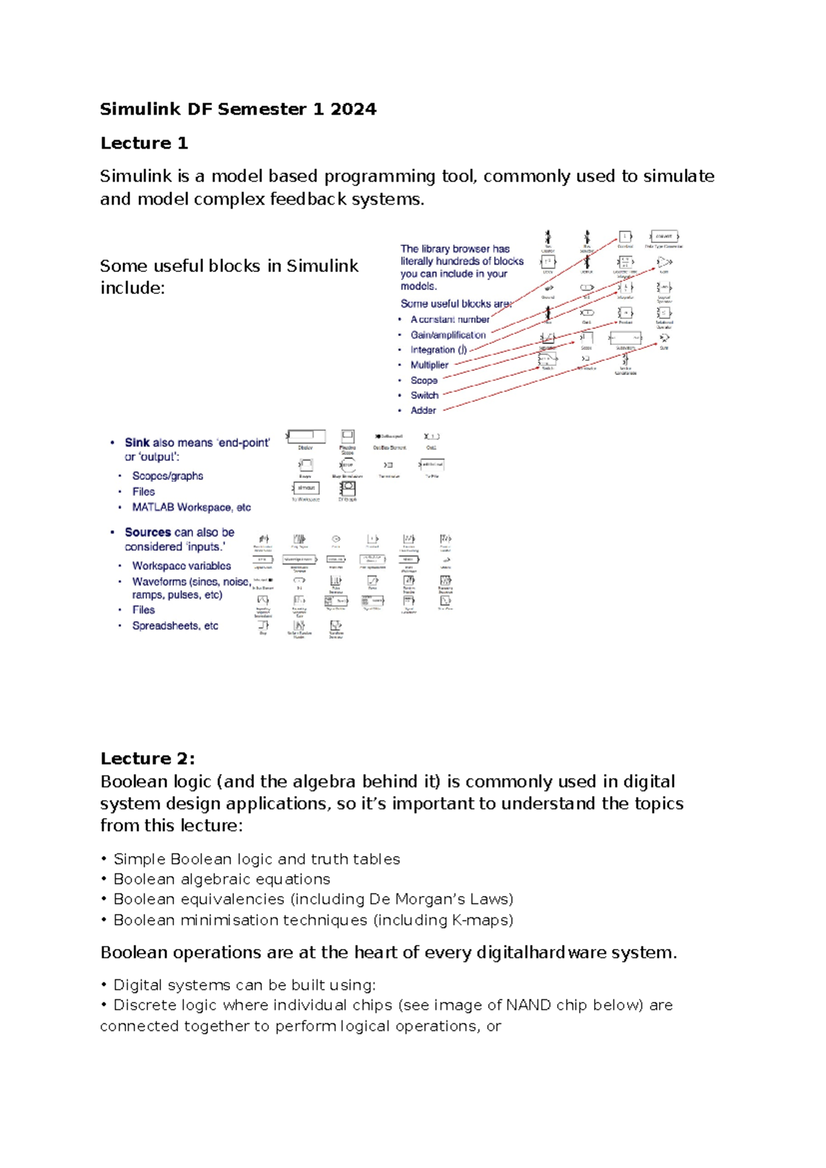 Simulink DF Lecture Notes for Semester 1 2024 - Studocu