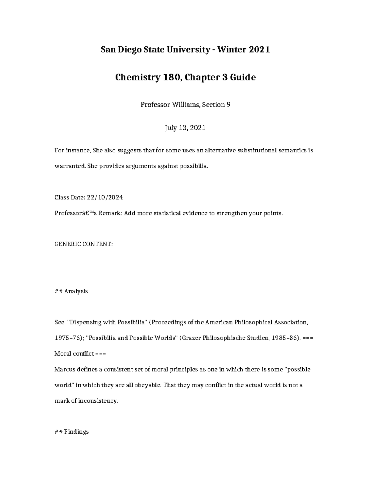 Chemistry 180 Chapter 3 Guide - San Diego State University - Winter ...