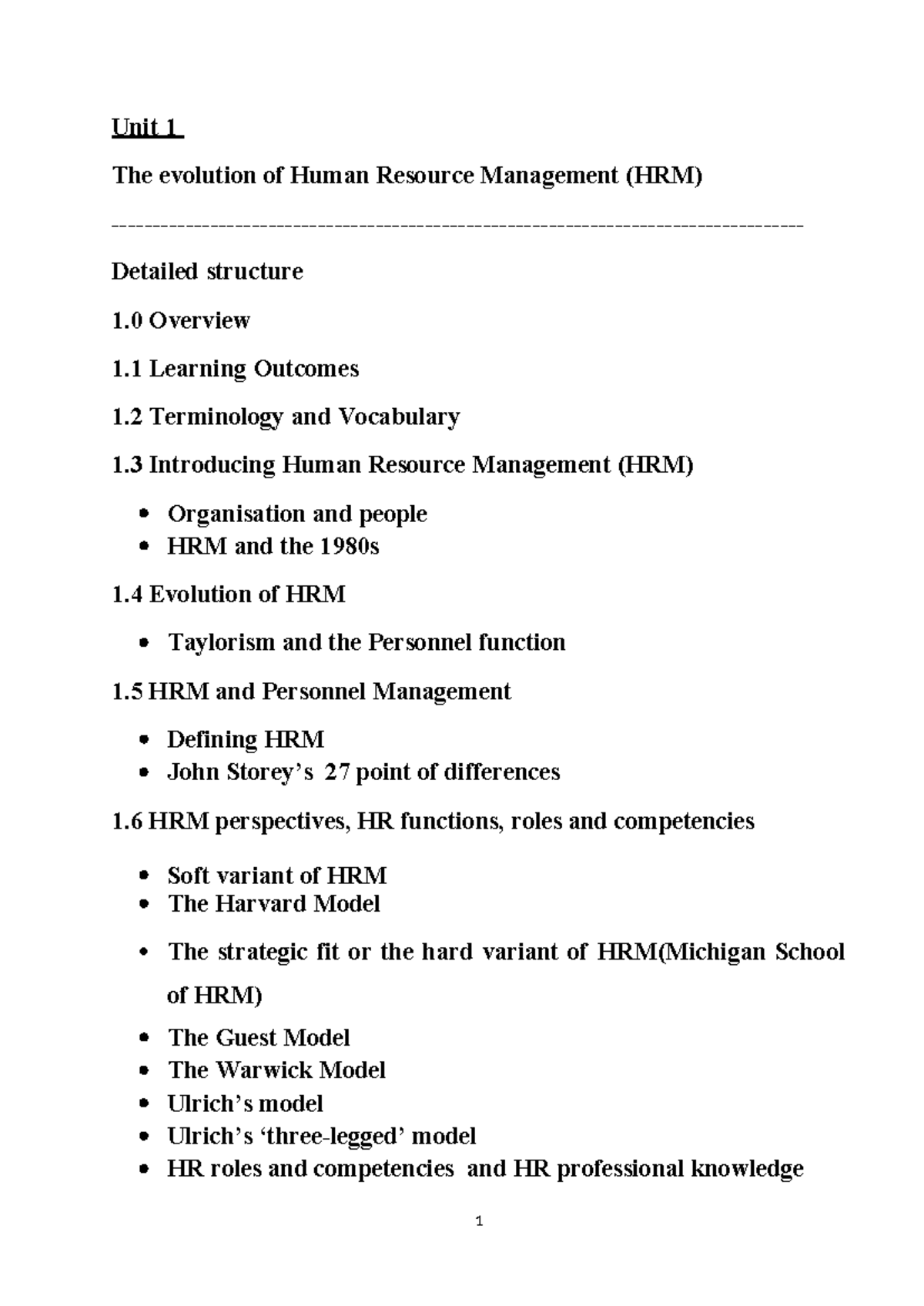 Unit 1: Evolution of Human Resource Management (HRM) Overview and Key ...