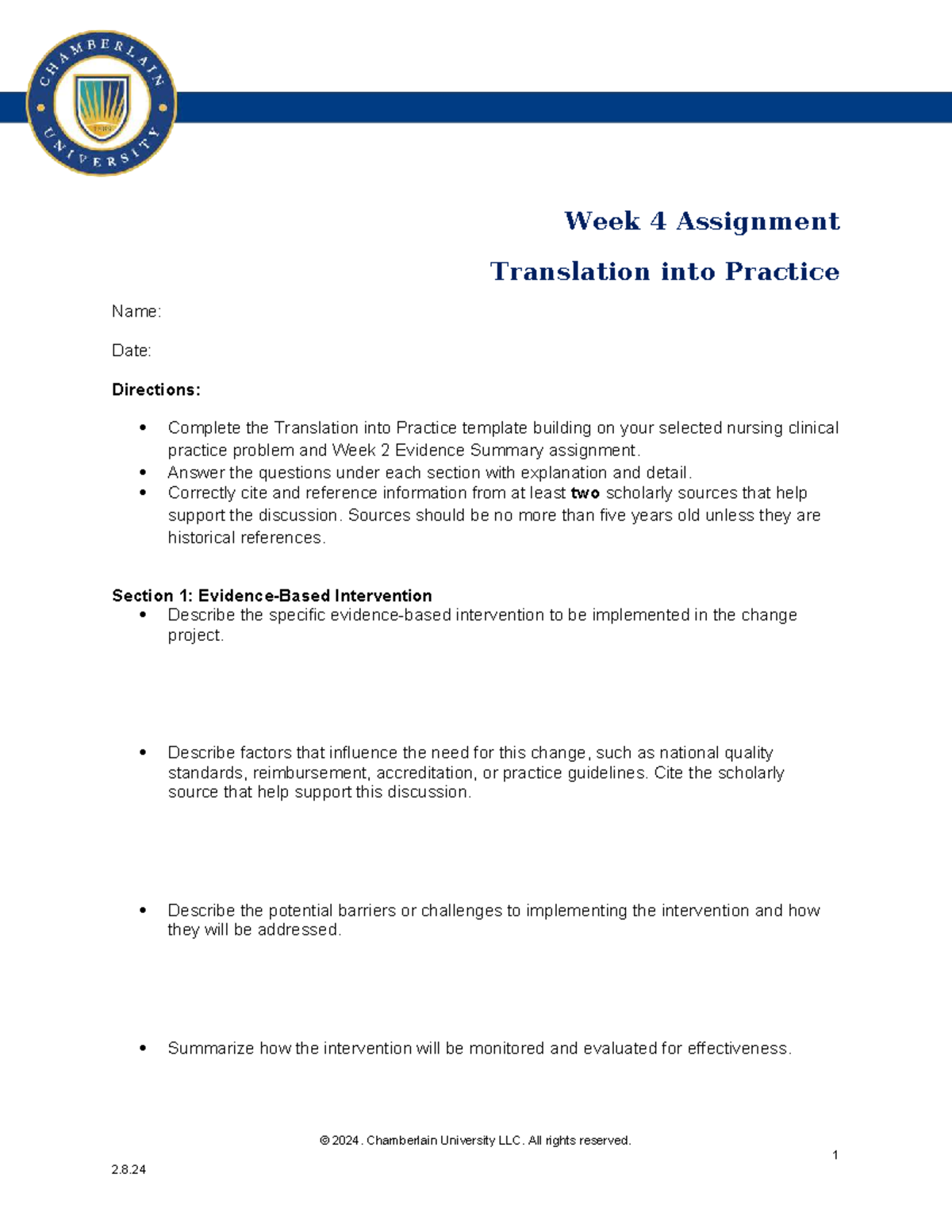 W4 NR451 Translation into Practice Assignment Template v2 Revised - Studocu