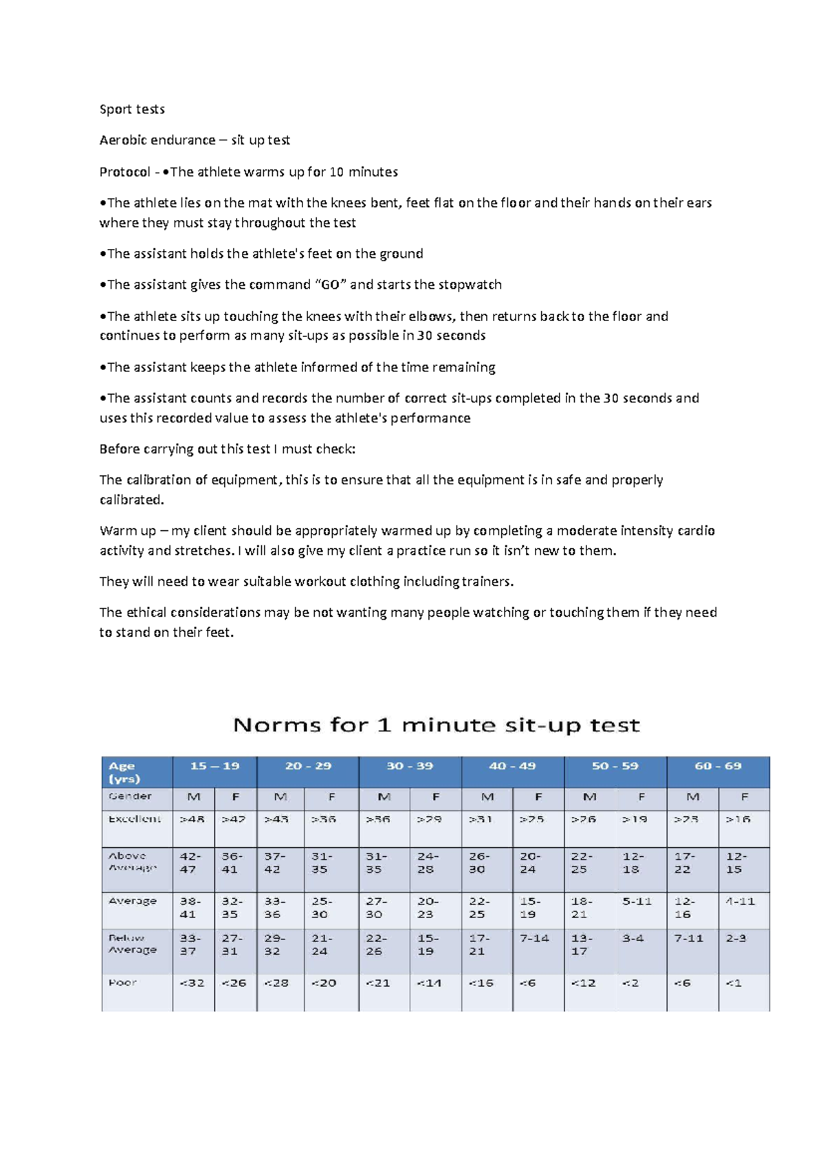 Sport tests - Sport tests Aerobic endurance – sit up test Protocol ...