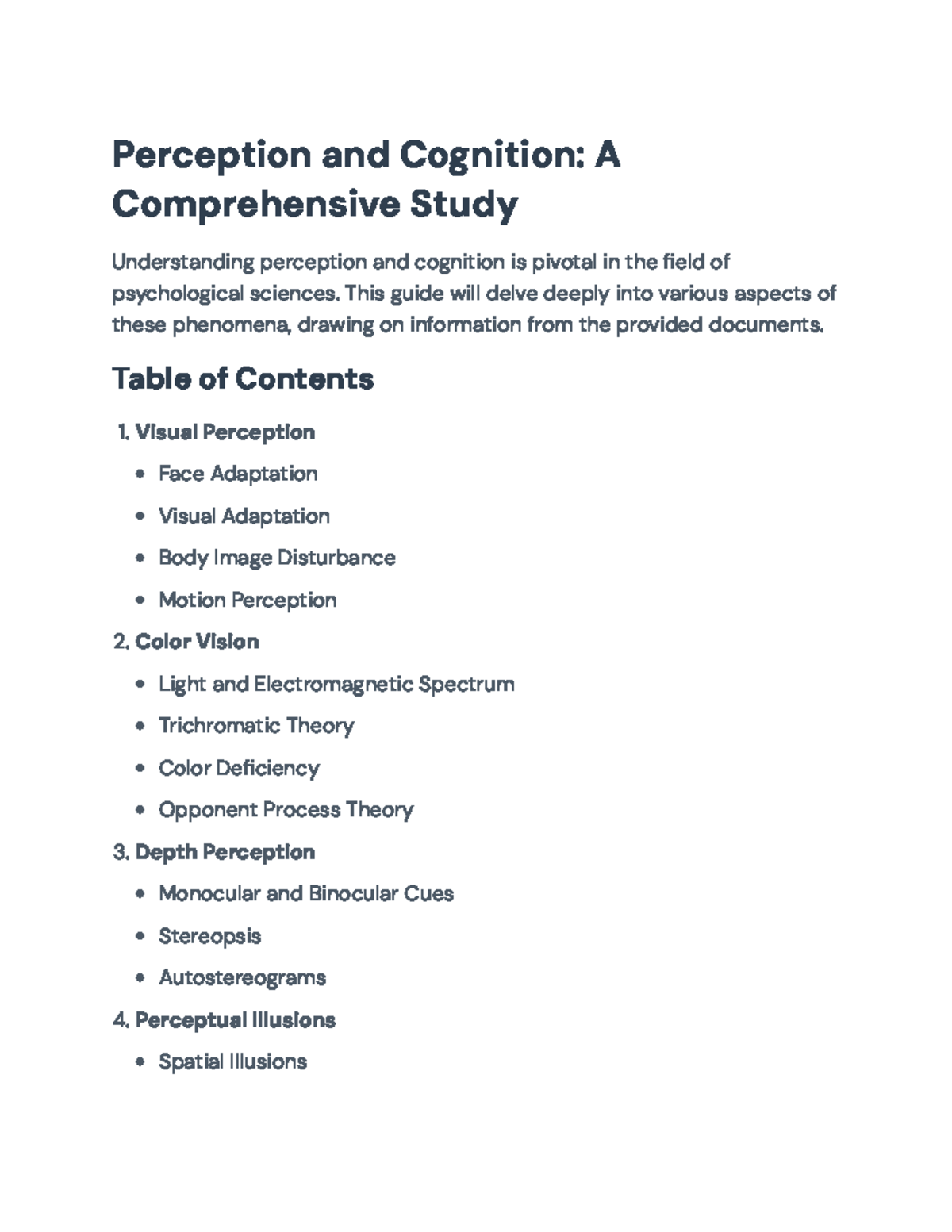 Understanding Perception and Cognition: A Comprehensive Study (PSY101 ...