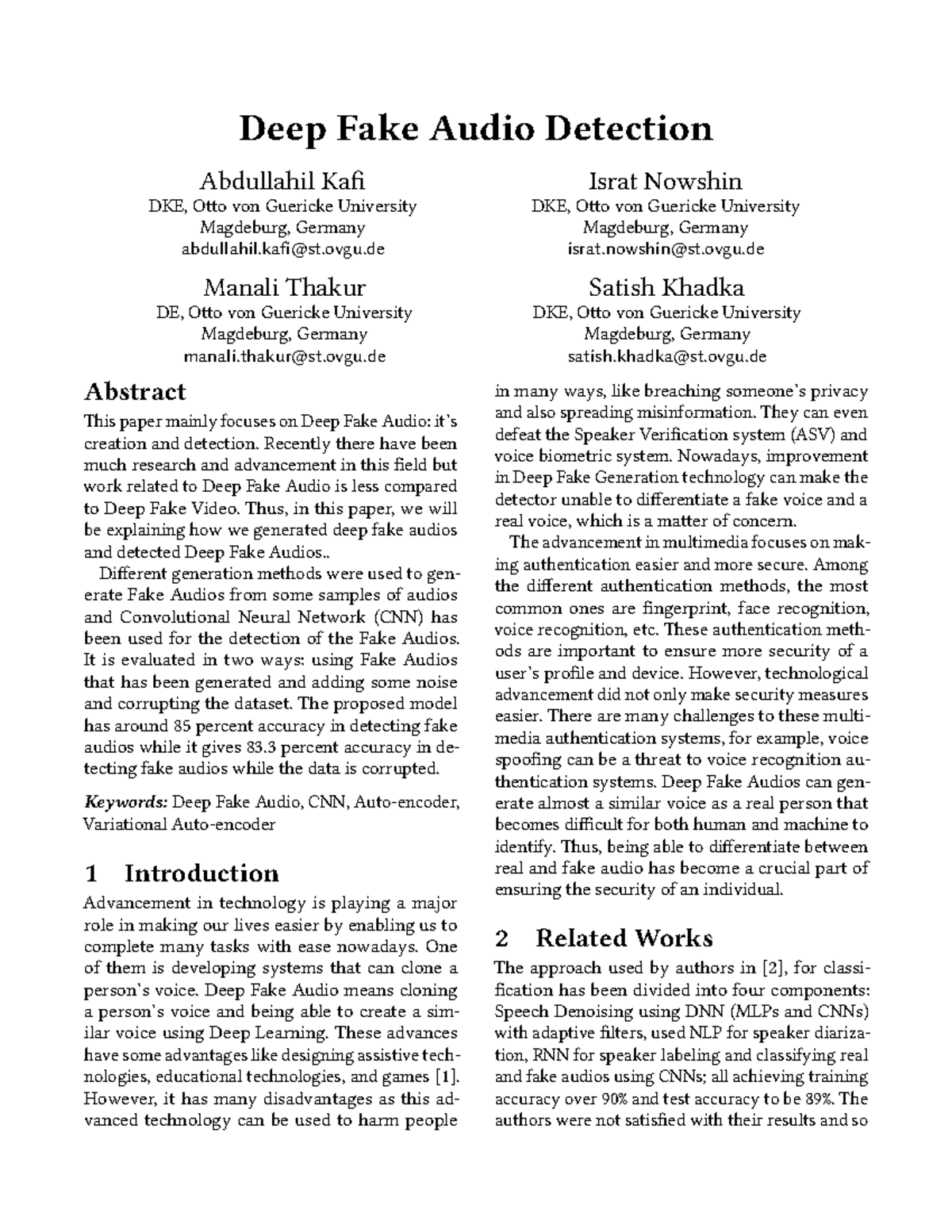 Deep Fake Audio Detection: Methods and Evaluation DKE - Studocu