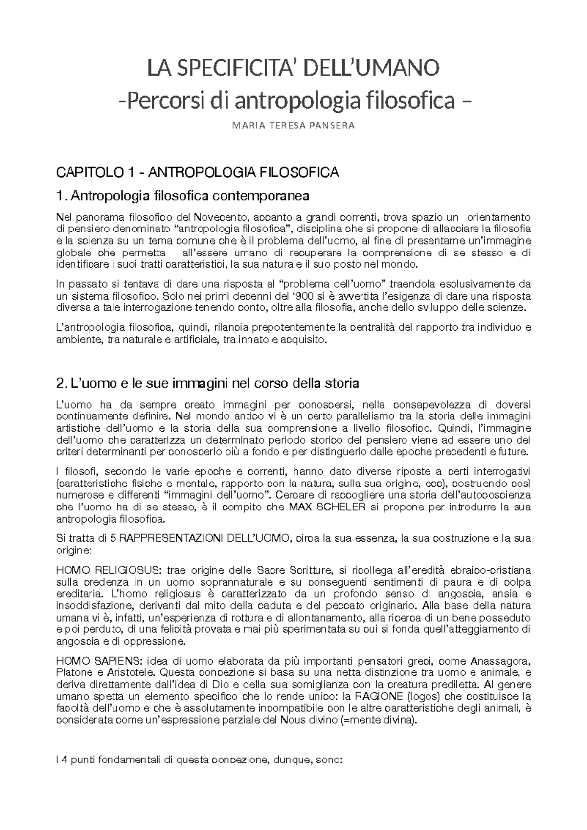La specificità dell'umano: Antropologia filosofica secondo Pansera ...